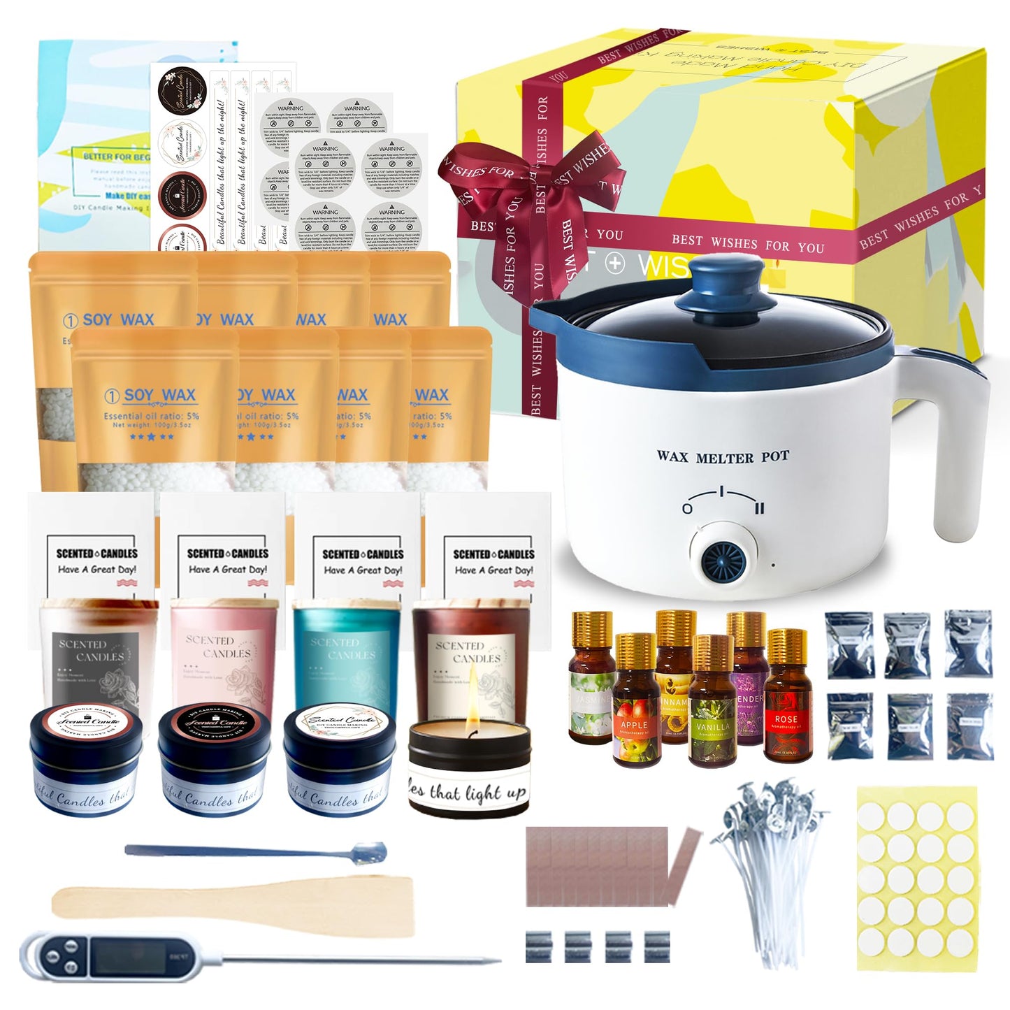 Ksedcon Candle Making Kit with Electric Wax Melting Pot,Soy Wax for Candle Making DIY Candle Maker Set for Adults Beginners, Scented Wax Melts Kit
