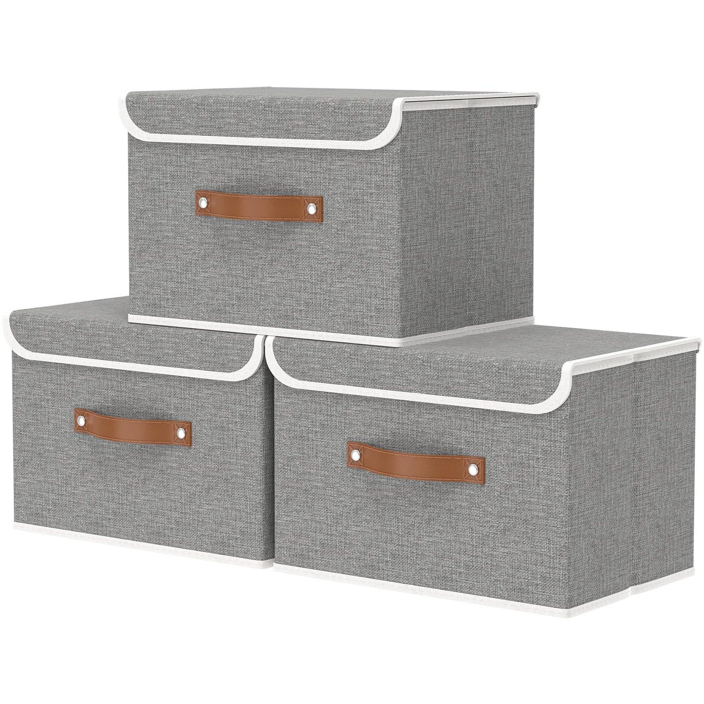 OUTBROS Storage Boxes with Lids 3 Pack, Bins 45x30x30 cm, Grey