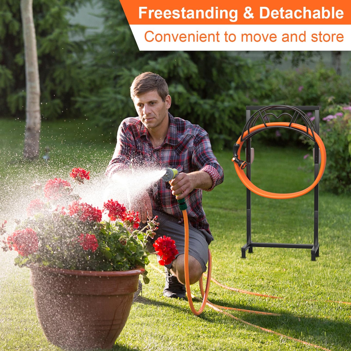 VyGrow Garden Hose Holder, Freestanding, Robust Outdoor Water Hose Holder, Improved Metal Hose Stand with 4 Spikes, Removable Garden Hose Storage Hose