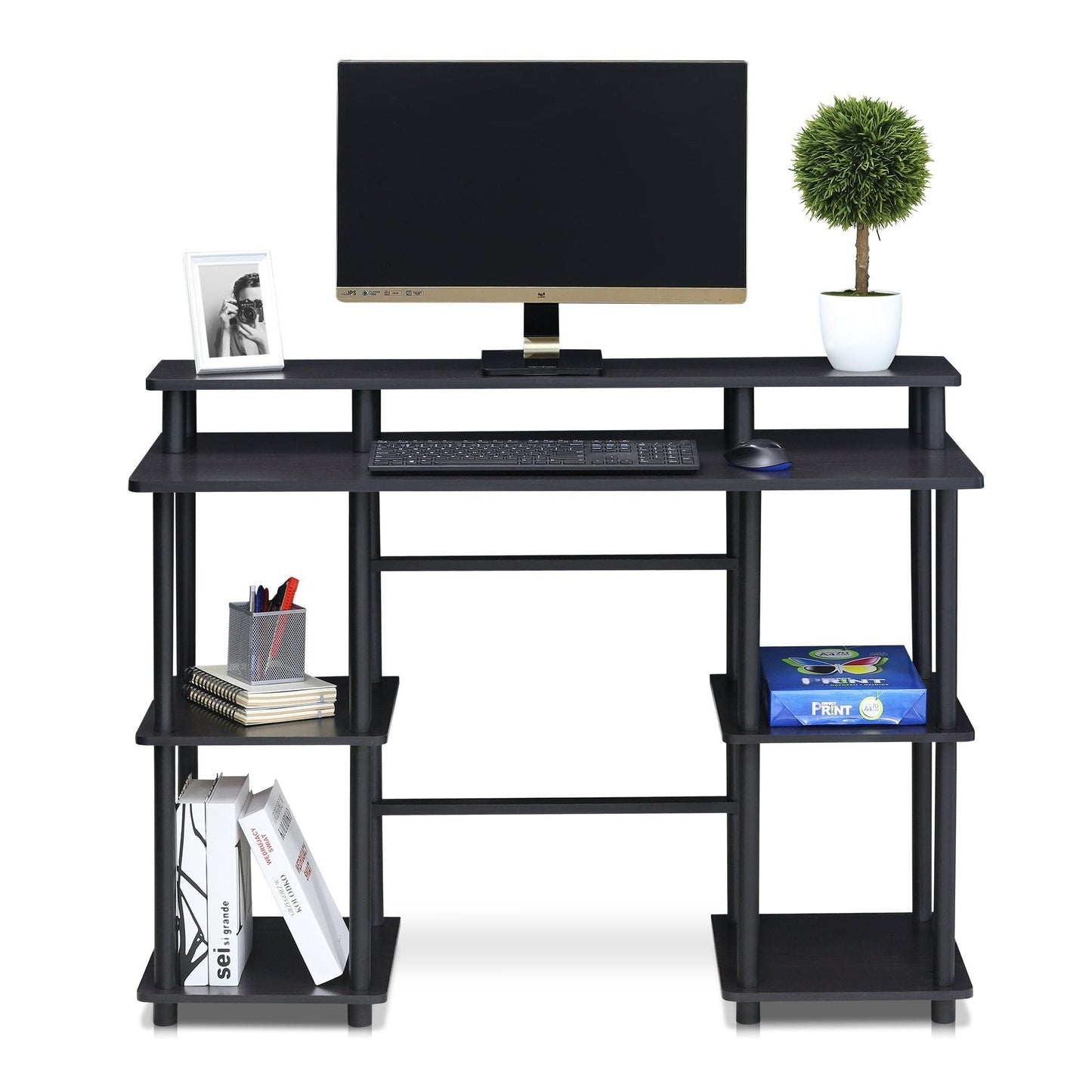 Furinno Computer Desks, Wood, Espresso/Black, one Size