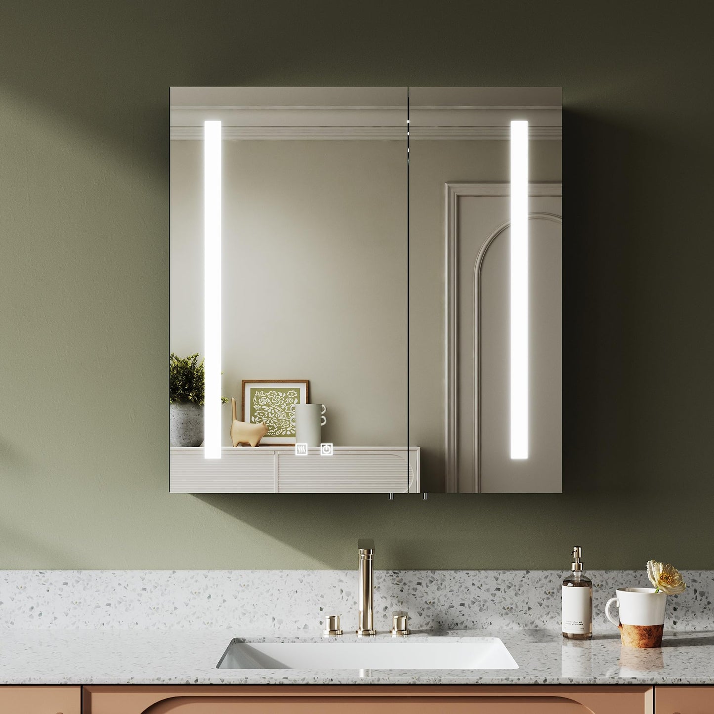 ELEGANT Bathroom Mirror Cabinet with LED Lights & Shaver Socket, 630x650mm