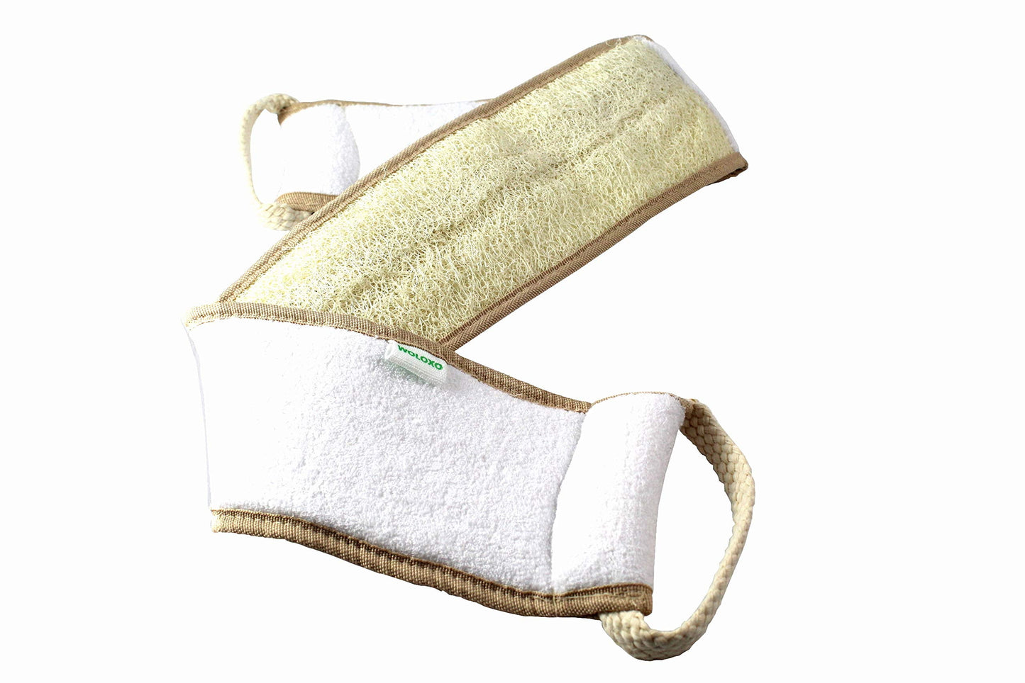 Woloxo Loofah Sponge Back Scrubber for Bath and Shower, Natural Loofah and Soap for Body Plus Back, 100% Natural Sponge, Body Scrub, White, Brown,