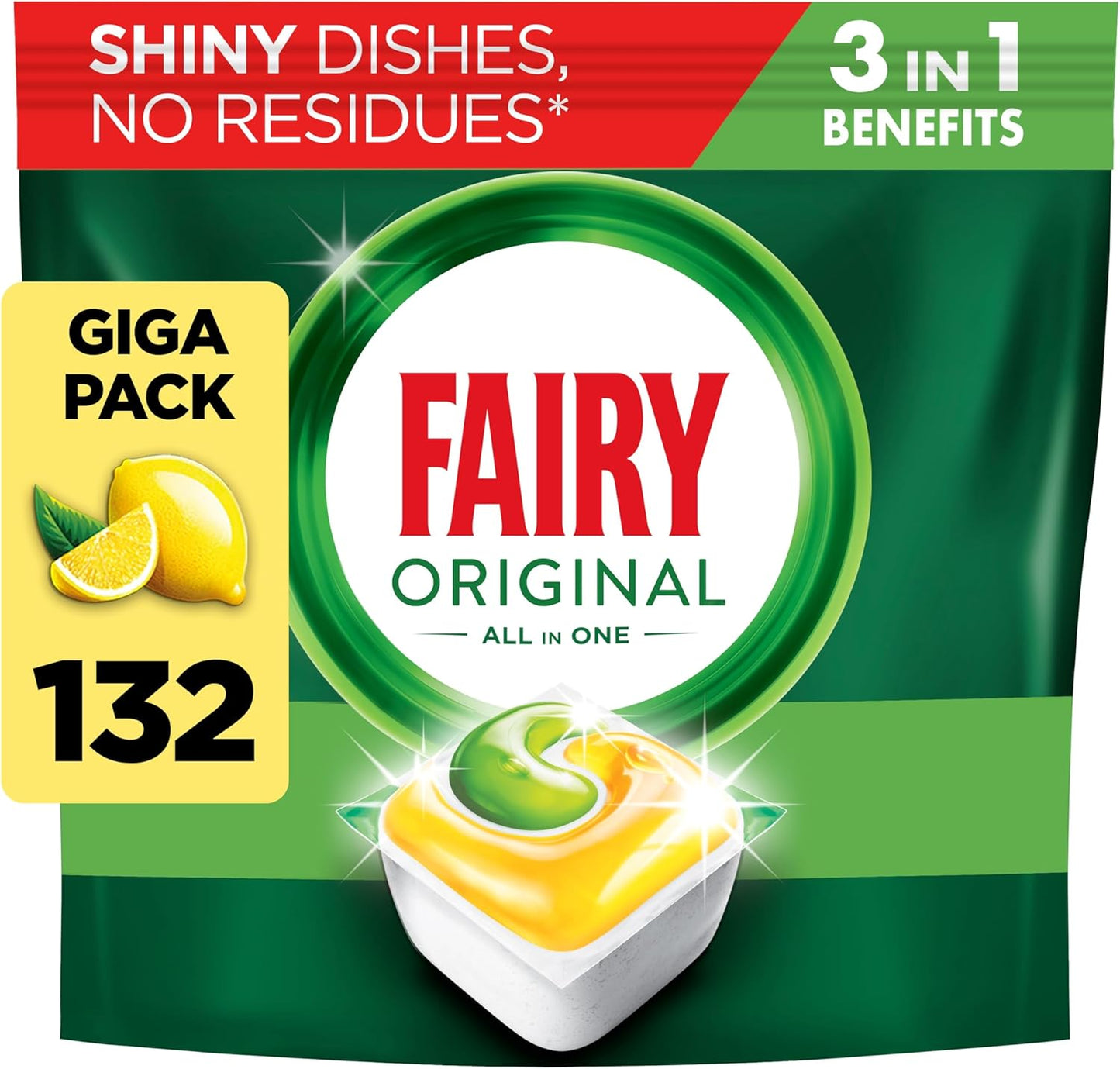 Fairy All-In-1 Dishwasher Tablets Bulk, 132 Tablets, Lemon. New but open scruffy box.