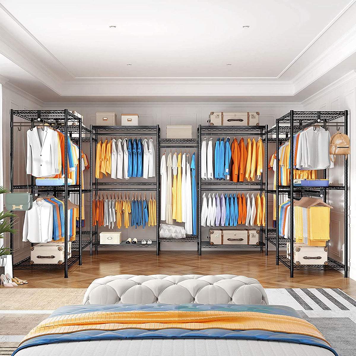 FTEYUET Clothes Rail, Clothing Rails for Hanging Clothes, Metal Clothing Rack Heavy Duty Garment Rack Freestanding Closet Wardrobe Racks for Hanging