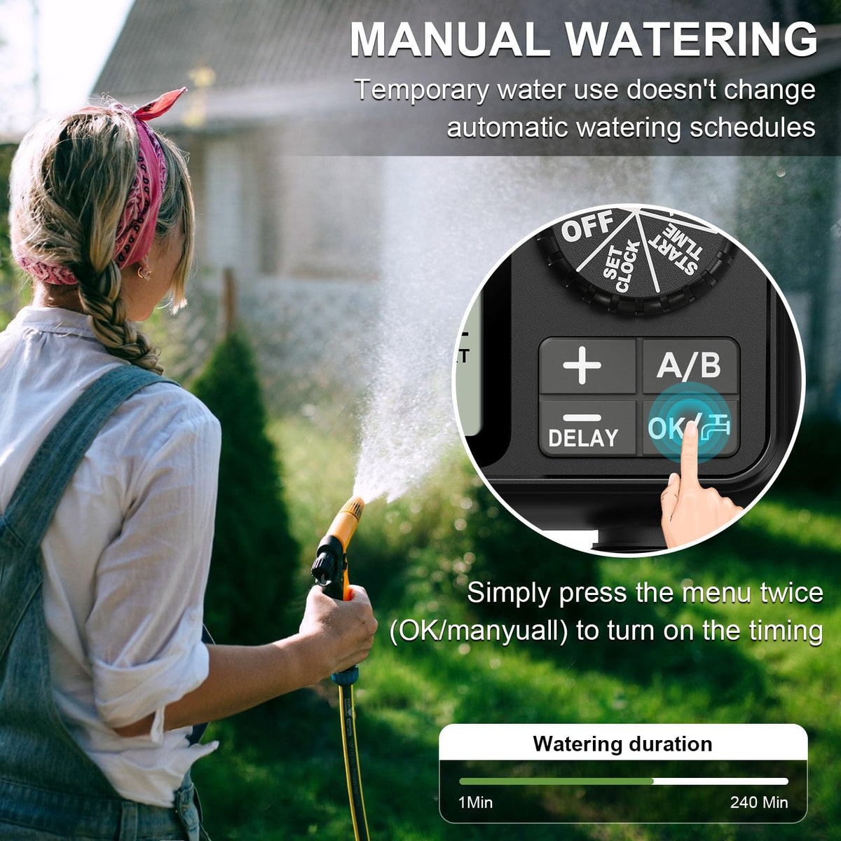 Xtsuen Water Timers for irrigation, Hose Timer with Rain Delay/Automatic & Manual Mode, Sprinkler Timer for Garden IPX5 Waterproof/Large Screen LCD