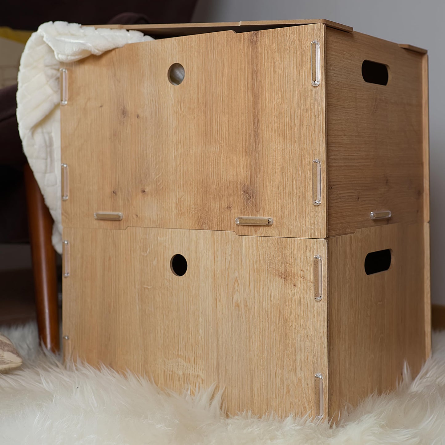 clipfritz Toy Box with Lid, Stackable, MDF, 40 x 30 x 23 cm, Wooden Storage Box