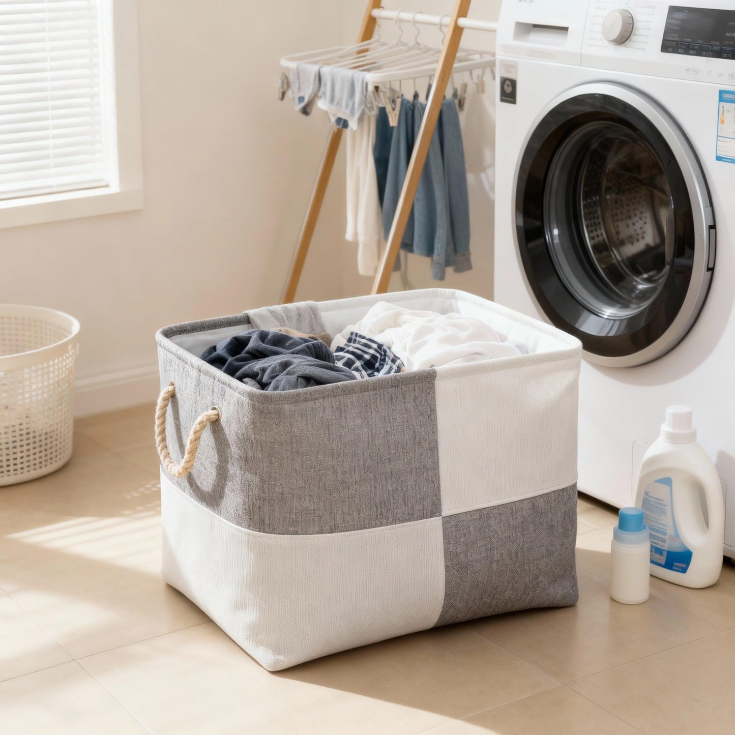 flaxarne Fabric Storage Box with Sturdy Rope Handles,3-Pack Foldable Storage Bins for Closets,Baskets for Shelves,Bedding,Clothes,40*30*30 cm