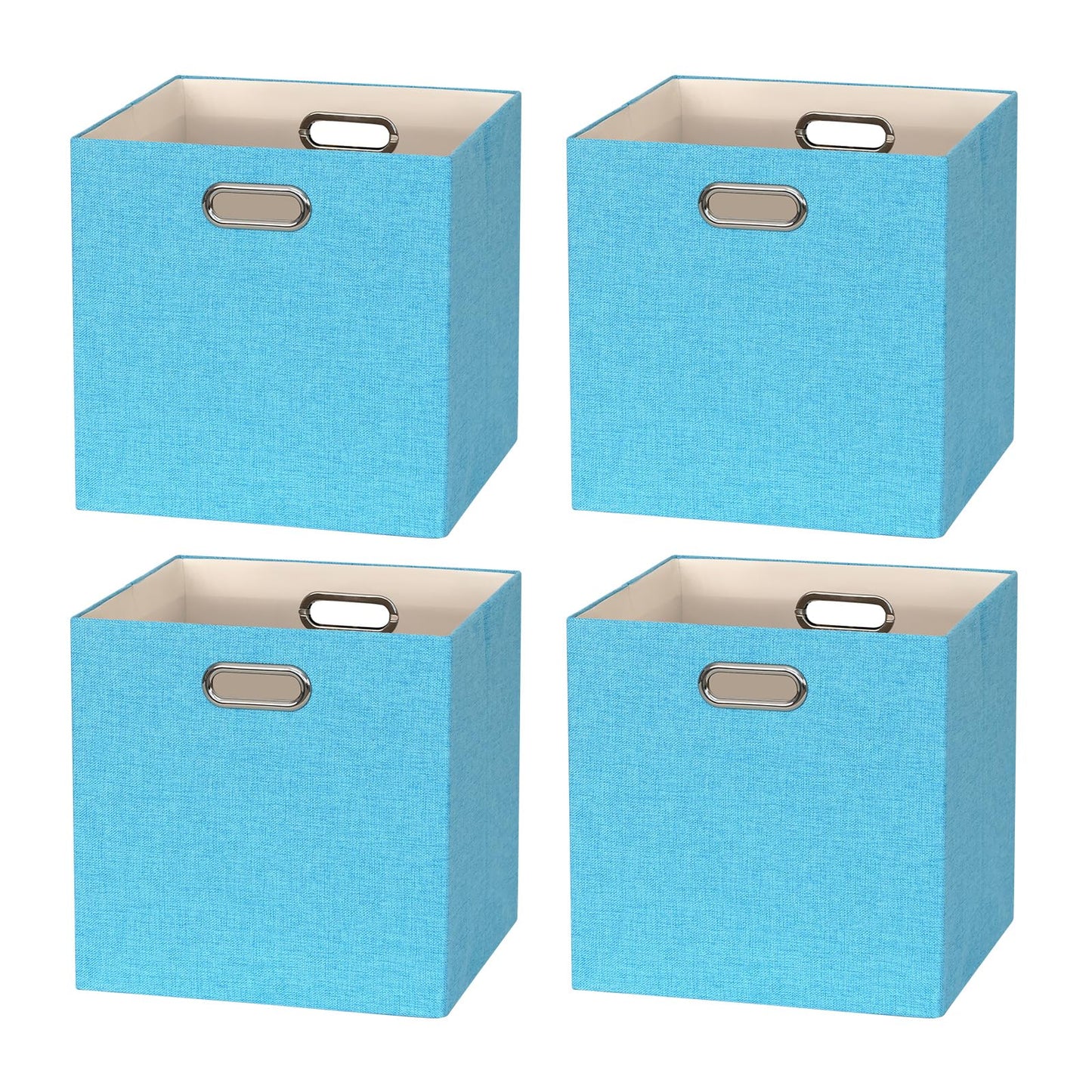 BinWhiz 4 Pack Collapsible Linen Fabric Storage Cubes/Organiser- 33x33x33 cm Fabric Bins for Kallax Shelves, Cabinet, Bookcase, Closet
