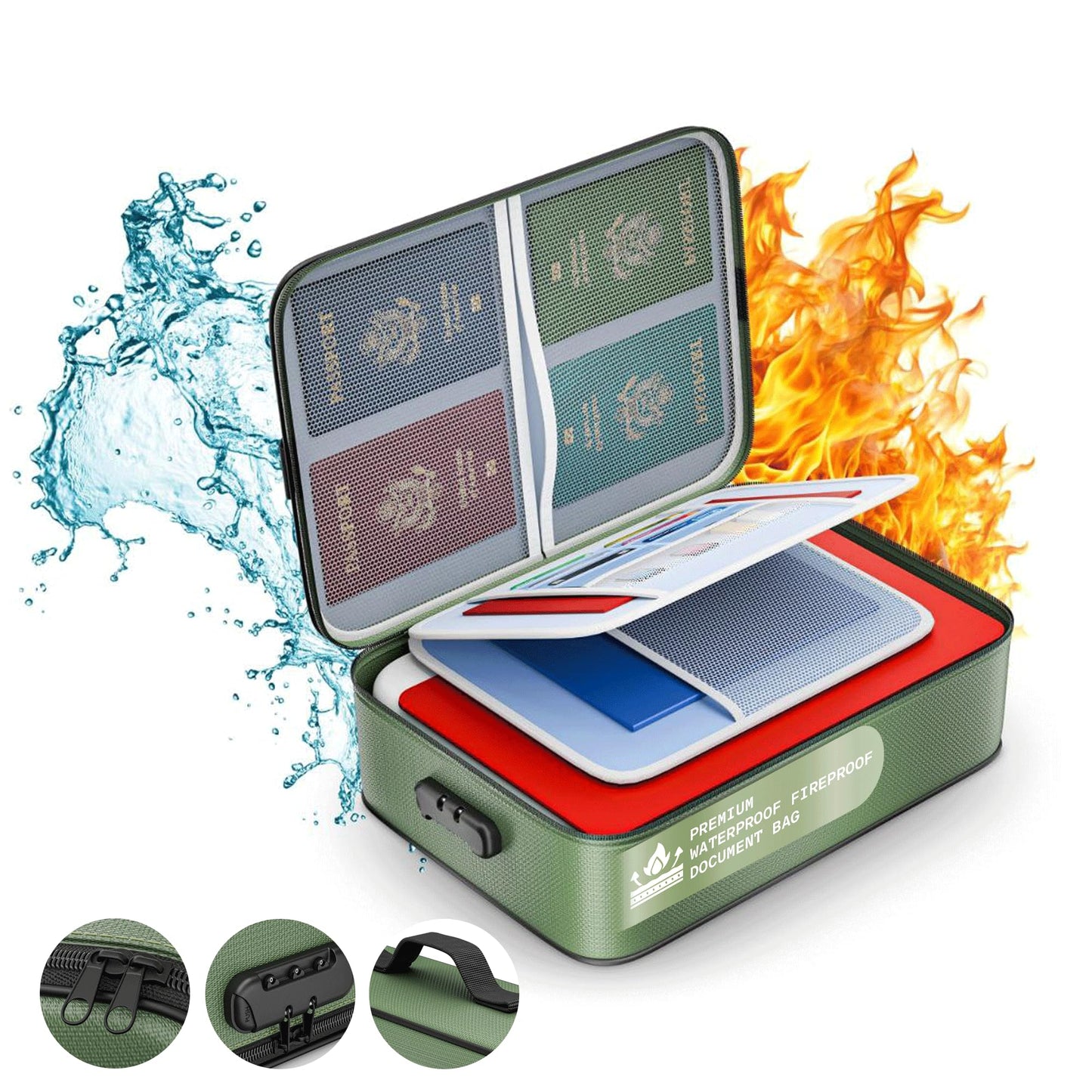 Revolex Waterproof Document Bag ? Fireproof A4 Document Organizer & Storage Folder for Important Papers with 20 Pouches, Secure Bag Case with Lock for