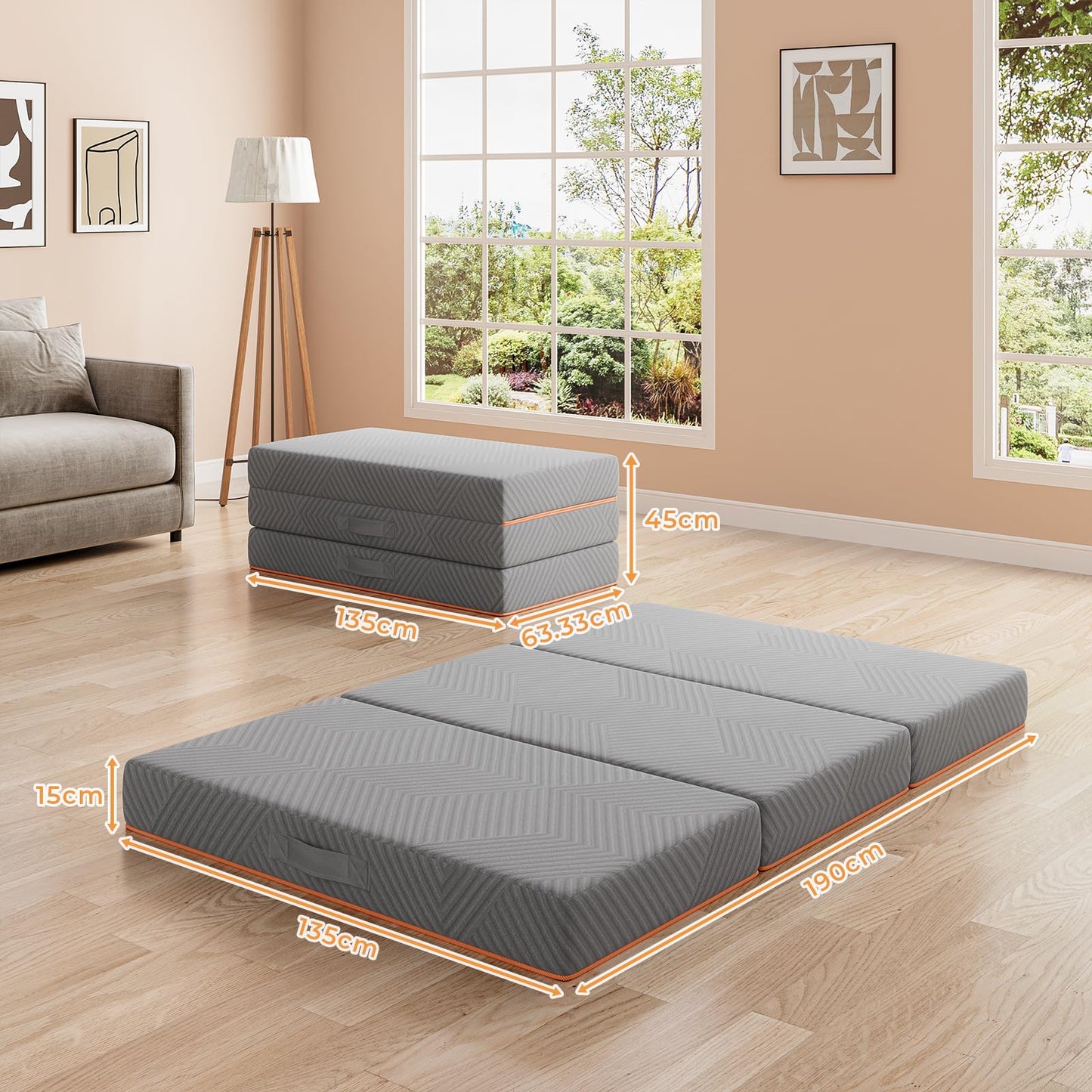Vesgantti Folding Mattress Double 15CM Memory Foam Foldable Mattress