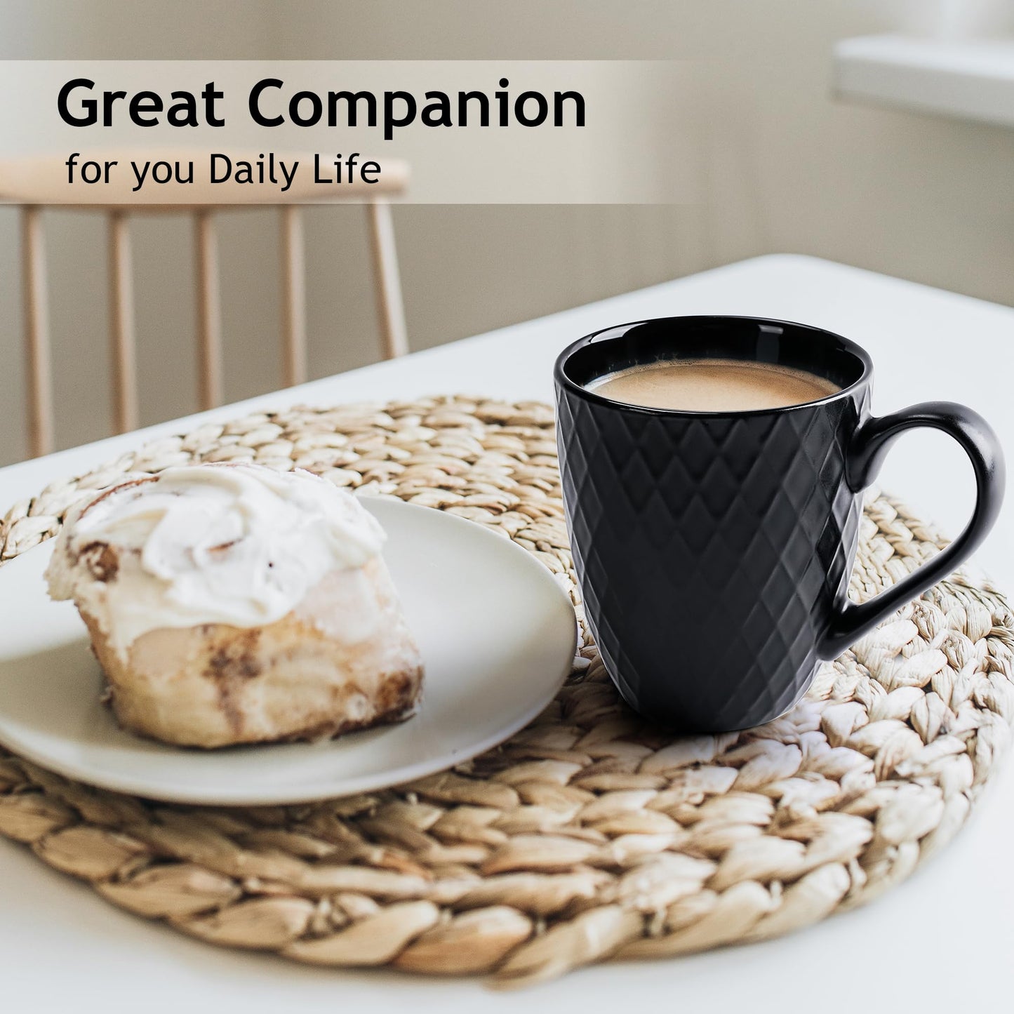 MIAMIO  6 x 400 ml  Coffee Mug Set/Mug - Modern Ceramic Mug Matt - Coffee Mug Large - Palmanova Collection (Black)