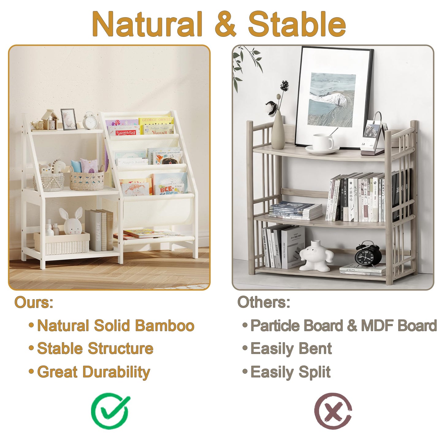 BAMBANG Kids Bookshelf and Toy Storage, 3 Tier Toddler Book Shelf, Montessori Bookshelf Baby Bookcase for Nursery, Bedroom, Playroom