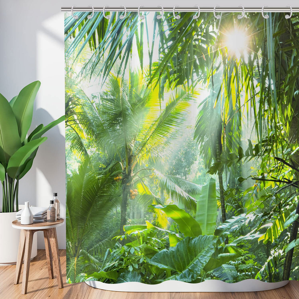Hnmdmyi Forest Shower Curtain 120x180, Tropical Jungle Rainforest Green Palms Tree Plant Nature Landscape Scenery Bathroom Curtains Waterproof