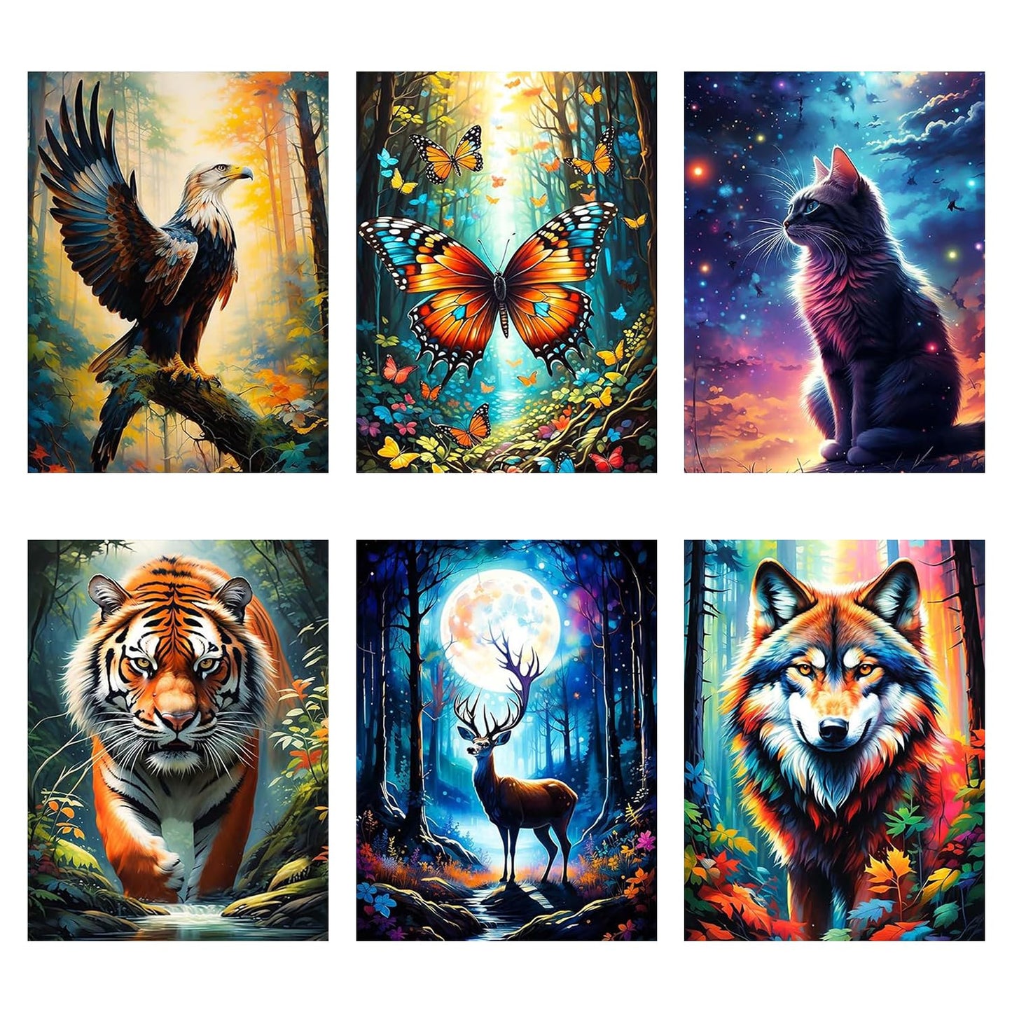 6 Pack Animals Diamond Painting Kits for Adults Beginners,Animal Full Drill Diamond Art Kits for Adults,DIY Painting with Round Drill Diamonds Gem Art