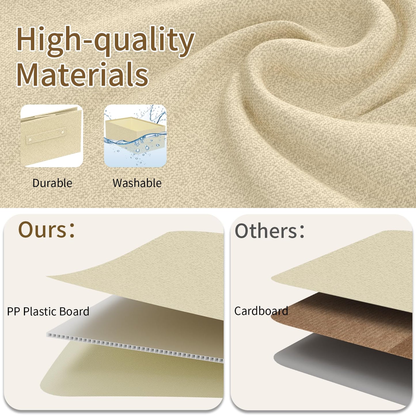 ENUMAIL Washable Open Storage Bins,Grey and Beige,41x25x16.5cm,2 Pack