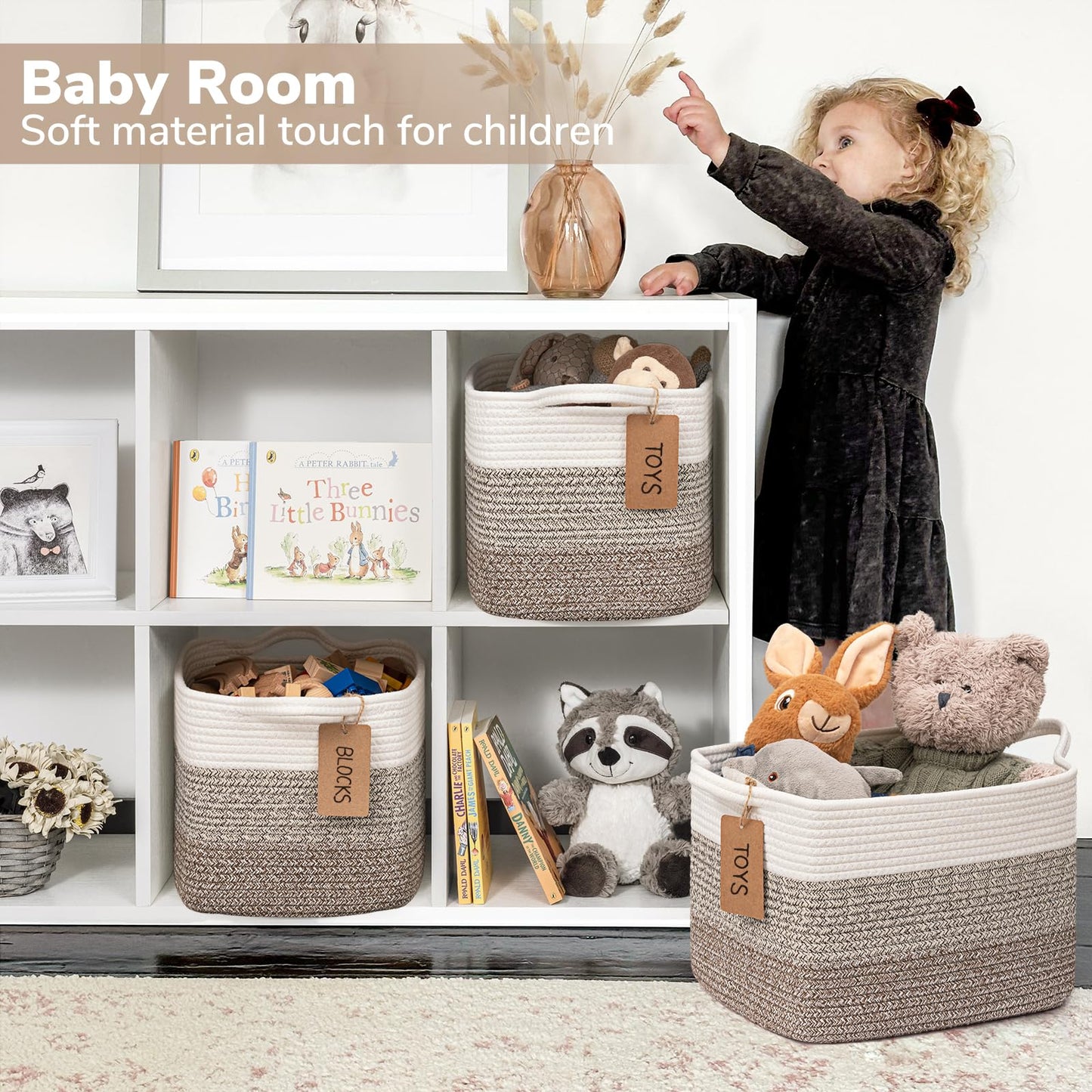 TIMEYARD Storage Basket Shelf Basket with Handles Woven Organizer