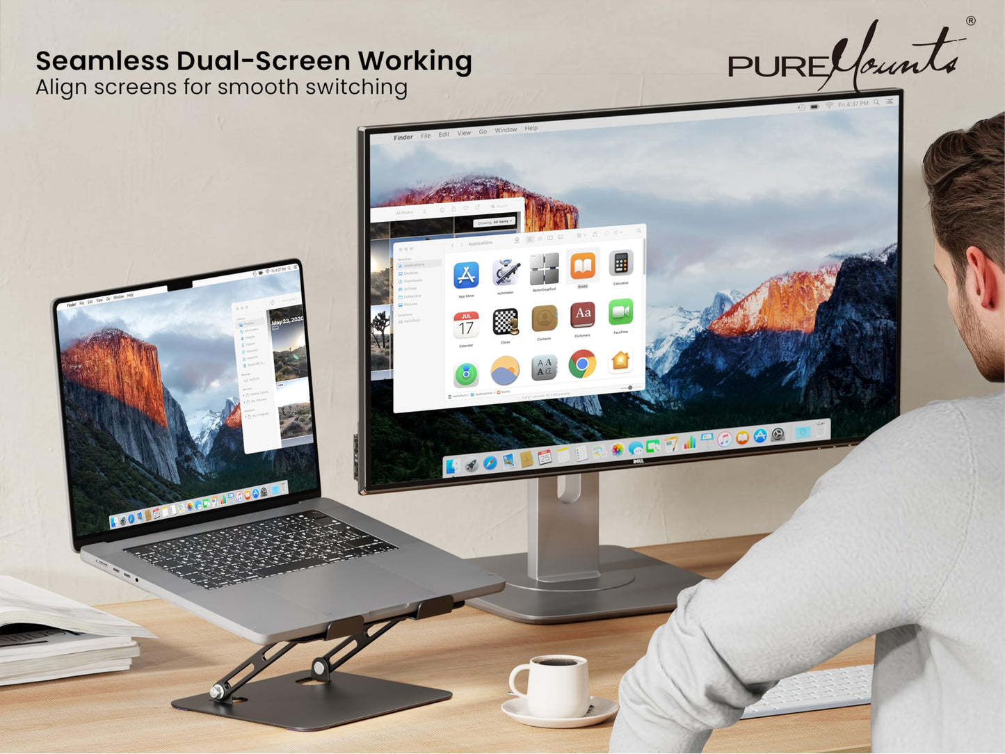 PureMounts Laptop Stand, Height Adjustable, Foldable & Ergonomic Notebook Holder for Home Office, Continuously Adjustable