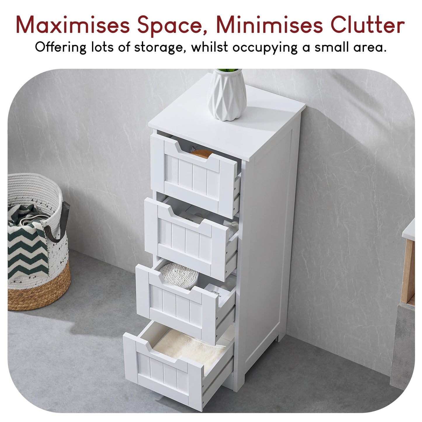 Bath Vida Priano Freestanding 4 Drawer Bathroom Storage Cabinet Unit, White