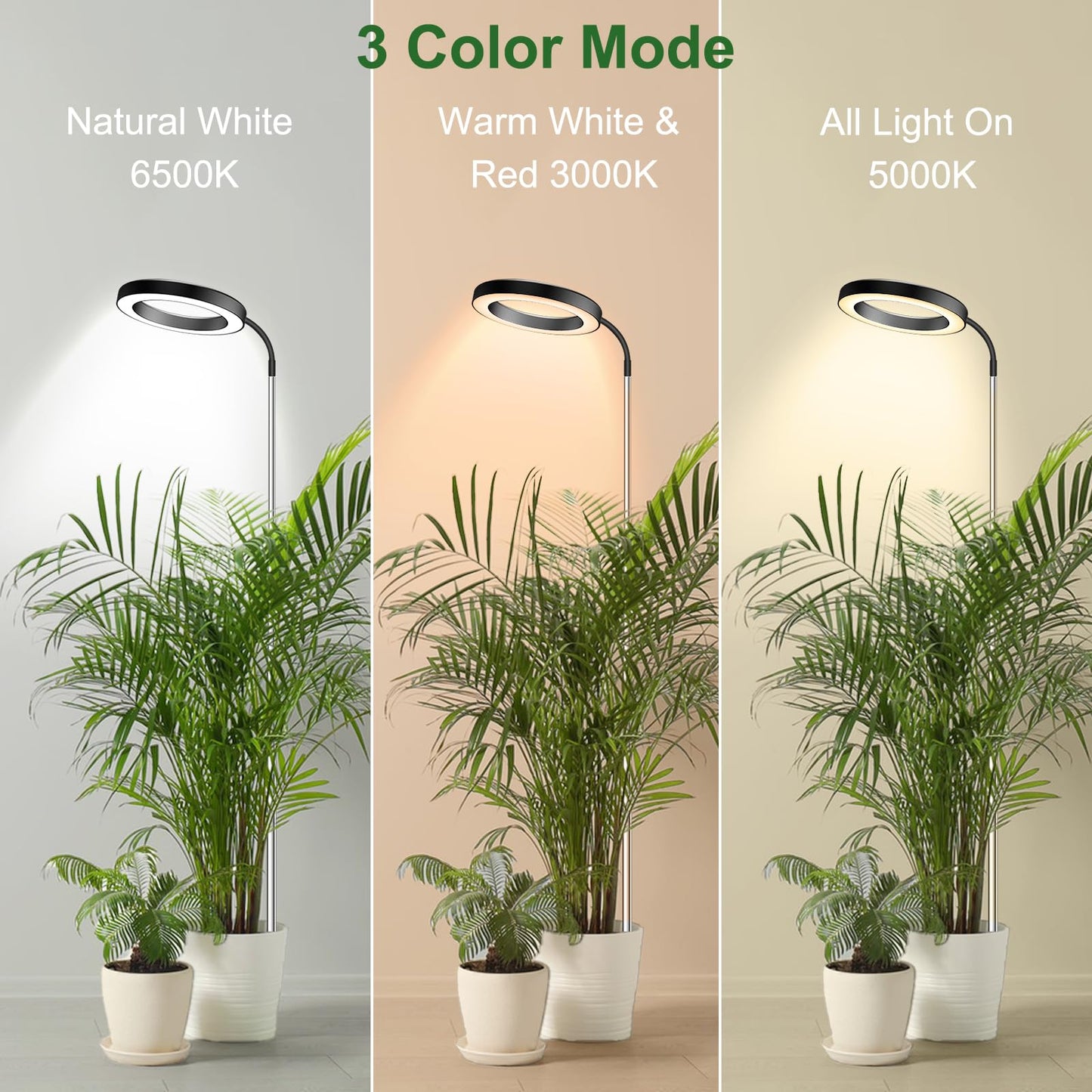 wolezek 80 LEDs Grow Light, 65in Grow Lights for Indoor Plants Full Spectrum, 3 Colors Plant Lights Indoor with 360Gooseneck, 6/12/16H Timer, 5