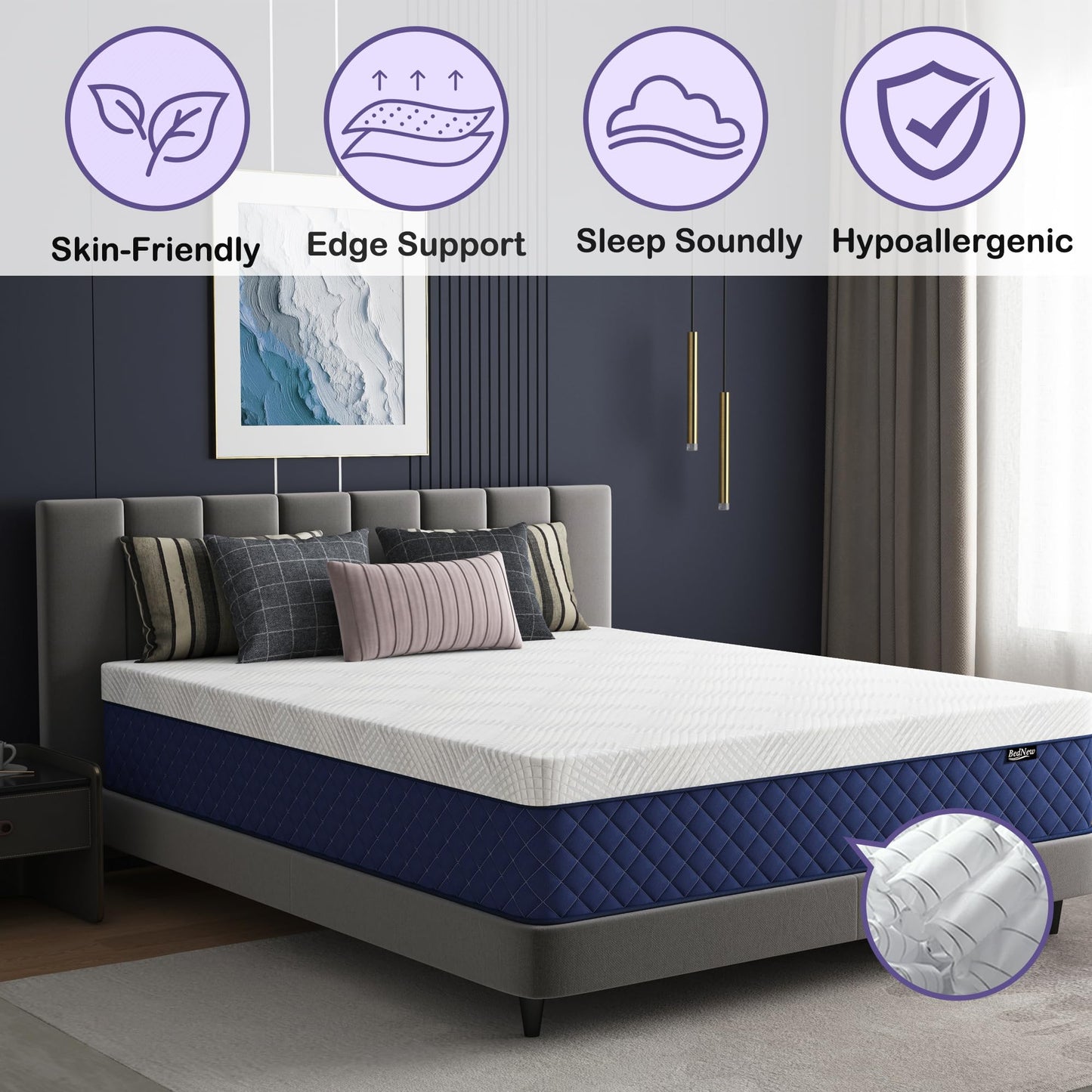 Bednew Double Mattress 30cm, 12 Inch Innerspring Hybrid Mattresses Double 4FT6 with Breathable Foam and Pocket Spring For Cool Comfort Sleep