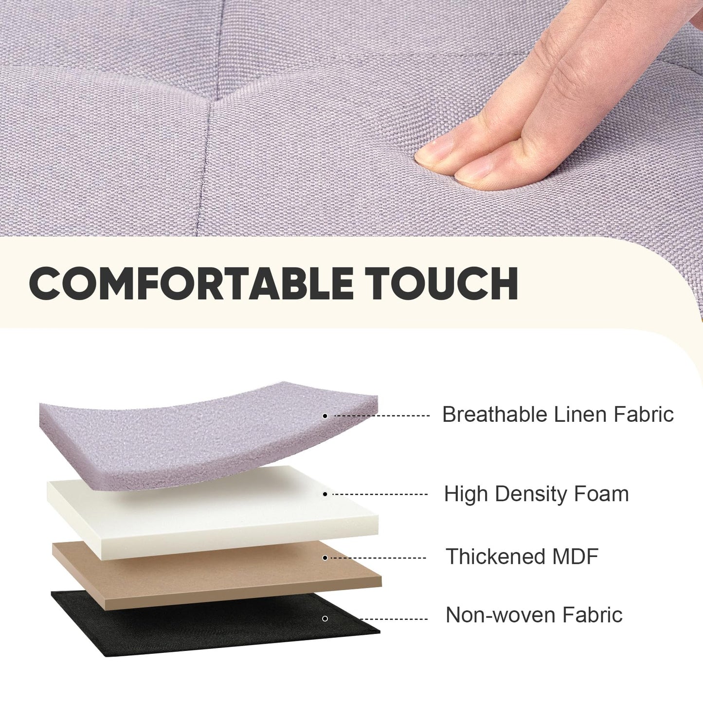 PINPLUS Linen Ottoman Storage Box with Lid, 42x32x32 cm, Light Purple