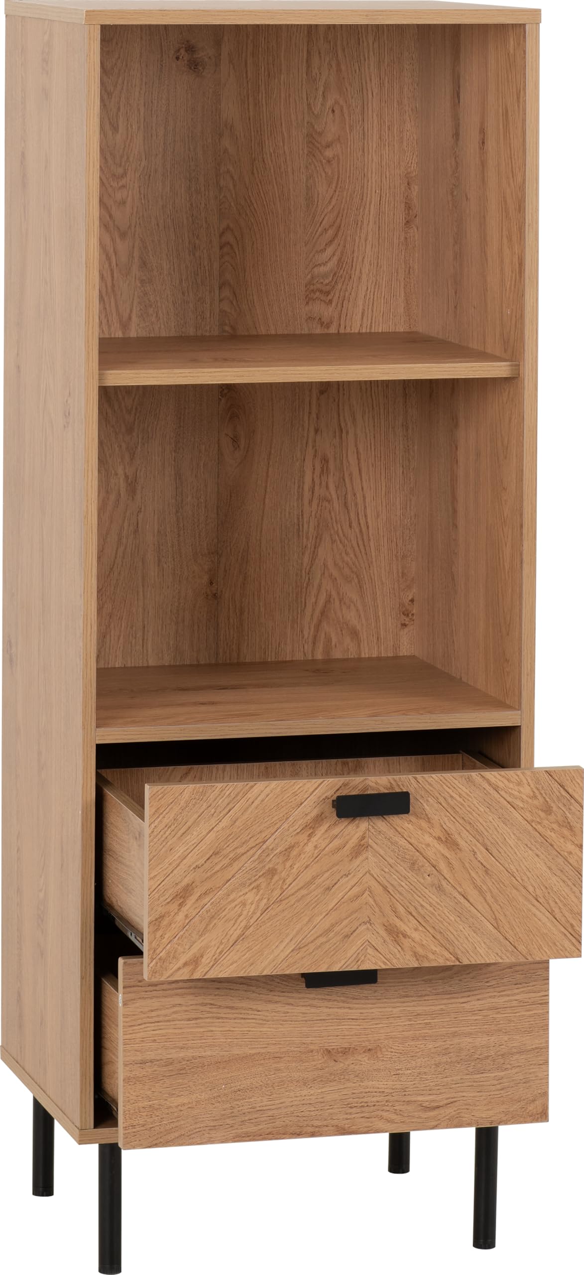 Seconique Leon 2 Drawer 2 Shelf Cabinet in Medium Oak Effect