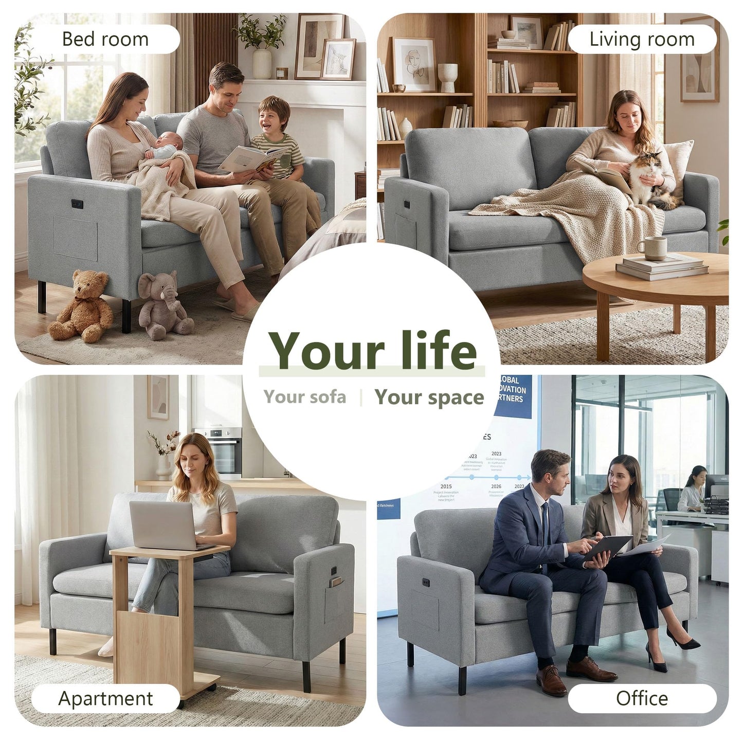 GRAVFORCE Sofa Two Seater Modern Comfy Sofa Couch Loveseat 2 Seater Small Sofas for Living Room Office Apartment Light Gray