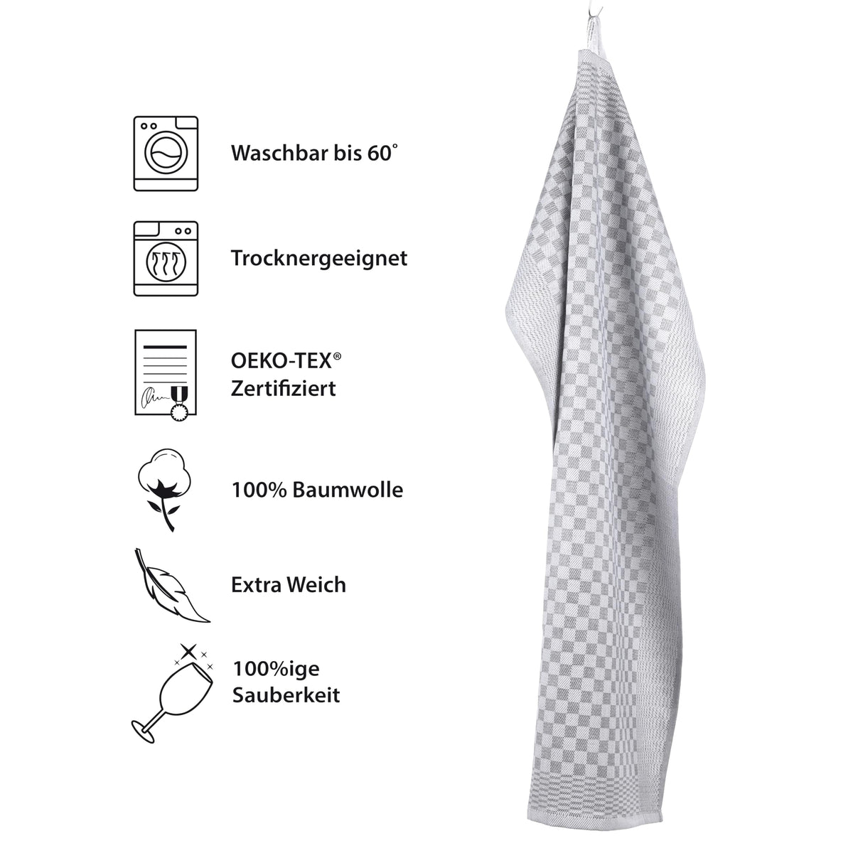Vaily Premium Tea Towels Pack of 10 - Dry Towels Made of 100% Cotton Super Absorbent - Oeko-Tex Certified - 70 x 45 cm Grey