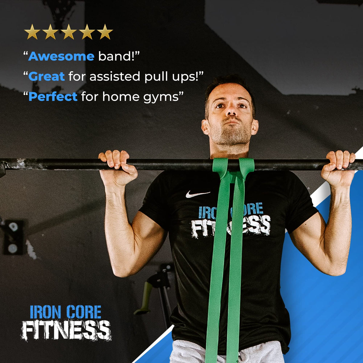Iron Core Fitness 5 Pull Up Assistance Bands Set of Long Resistance Bands. Gym Quality Pack Of Heavy Medium Light Exercise Bands For Strength, Power,
