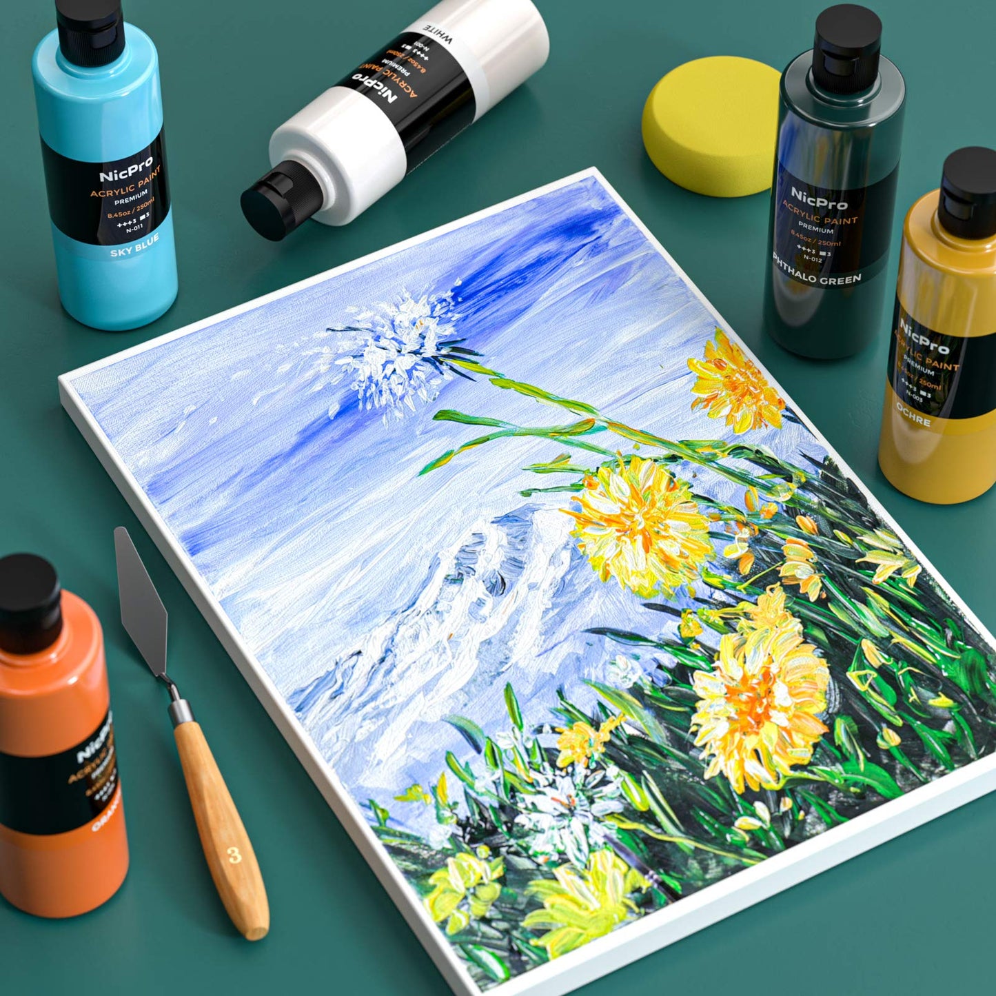 Nicpro 18 Colors Large Acrylic Paint Set, 8.45 oz./ 250 ml Artist Painting Supplies Bulk Non-Toxic For Multi Surface Canvas, Wood, Fabric, Leather,