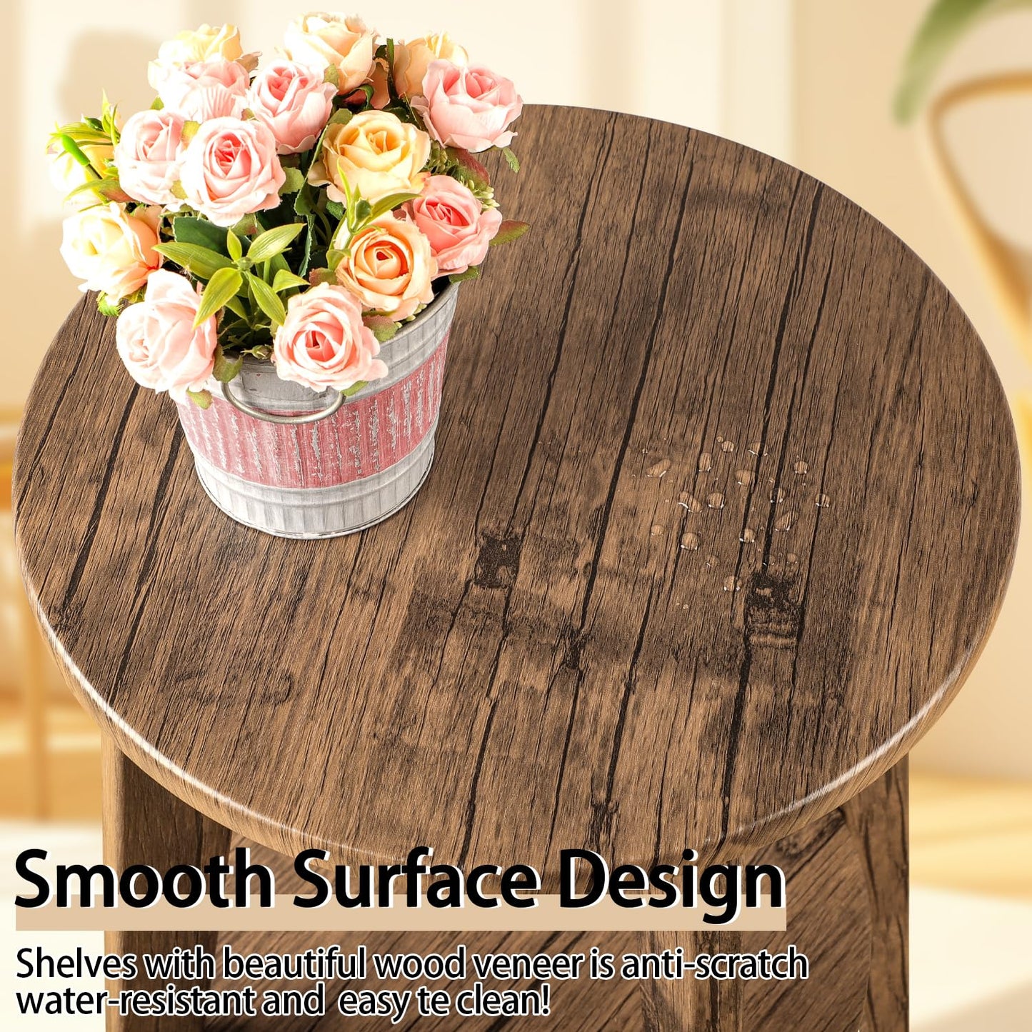 FEUFOAM Round End Table 2 Tier Wooden Side Tables with Storage Shelf Modern Nightstand Bedside Table for Small Spaces, Living Room