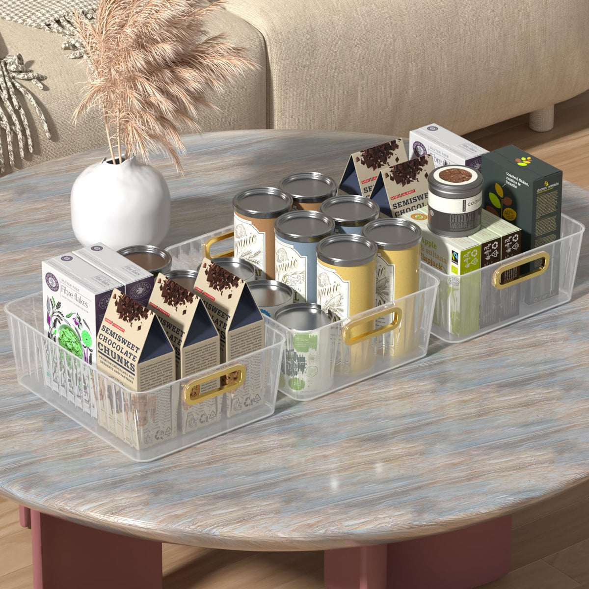 Wakikini 6 Packs Clear Pantry Organiser Basket Bins, Plastic Storage Bins
