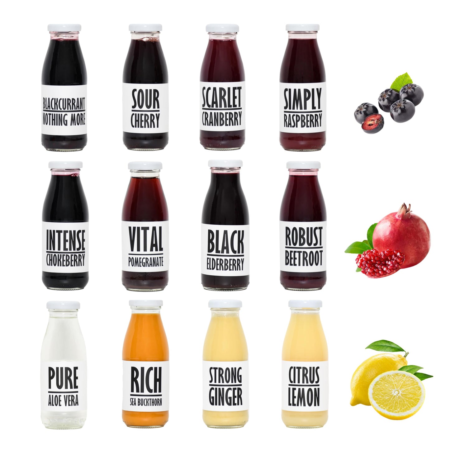 PRESSUICE Winter Variety Pack Juice Smoothie 240 ml - 12 bottles pack - Fruit Smoothies Squash Lemon Ginger Cranberry Blackcurrant - Drink for Kids