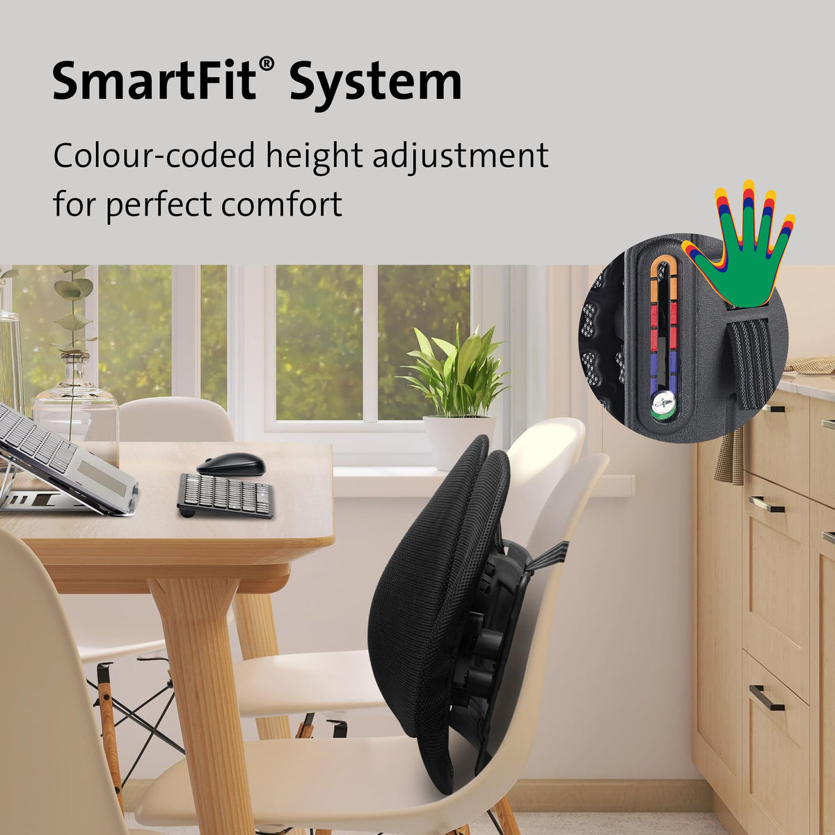 Kensington SmartFit Conform Back Rest - Ergonomic & Height Adjustable Lumbar Support Rest (K60412WW), Black