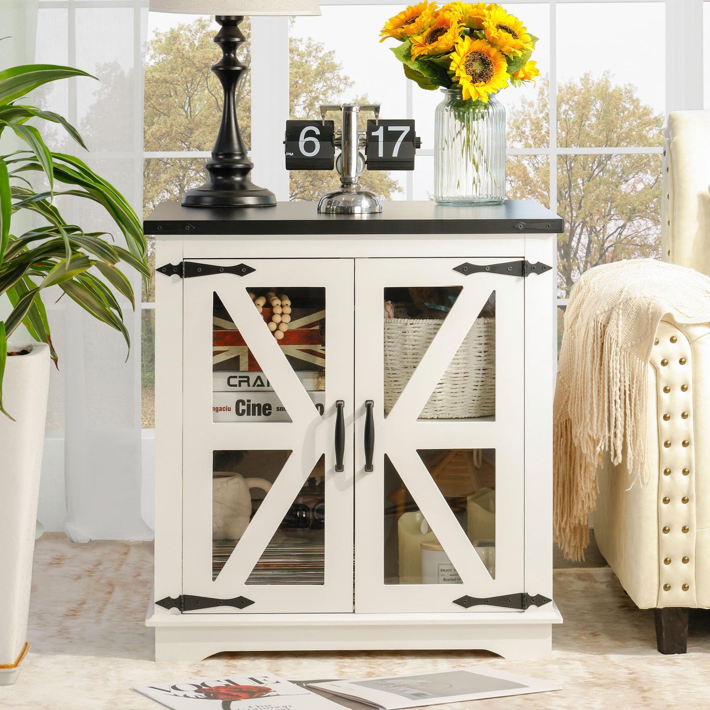 BEROXII Rustic Wood End Table, 24 inches, Square Nightstand (White)