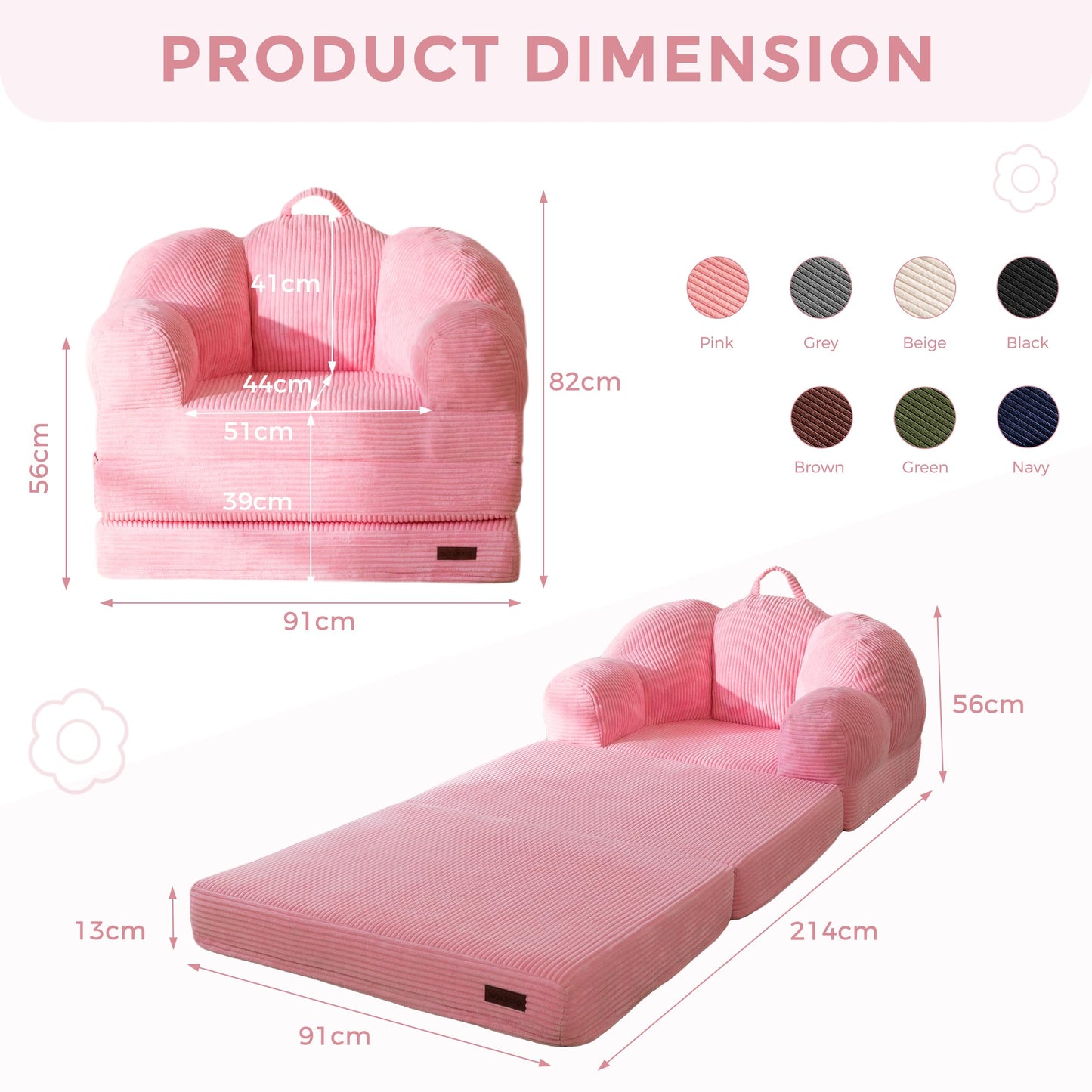 MAXYOYO Folding Sofa Bed with Backrest, Floral Shaped 2 in 1 Convertible Sofa to Comfy Faux Fur Bean Bag Chair for Adults
