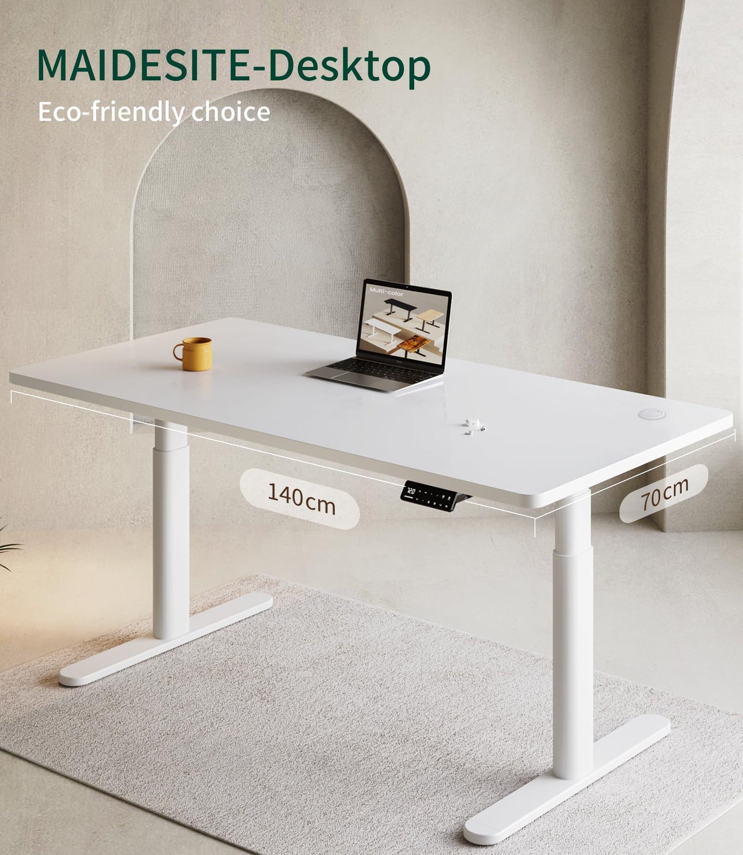 MAIDeSITe Table Top,Desktop for Height Adjustable Electric Standing Desk,White,140 * 70 * 2.5 cm