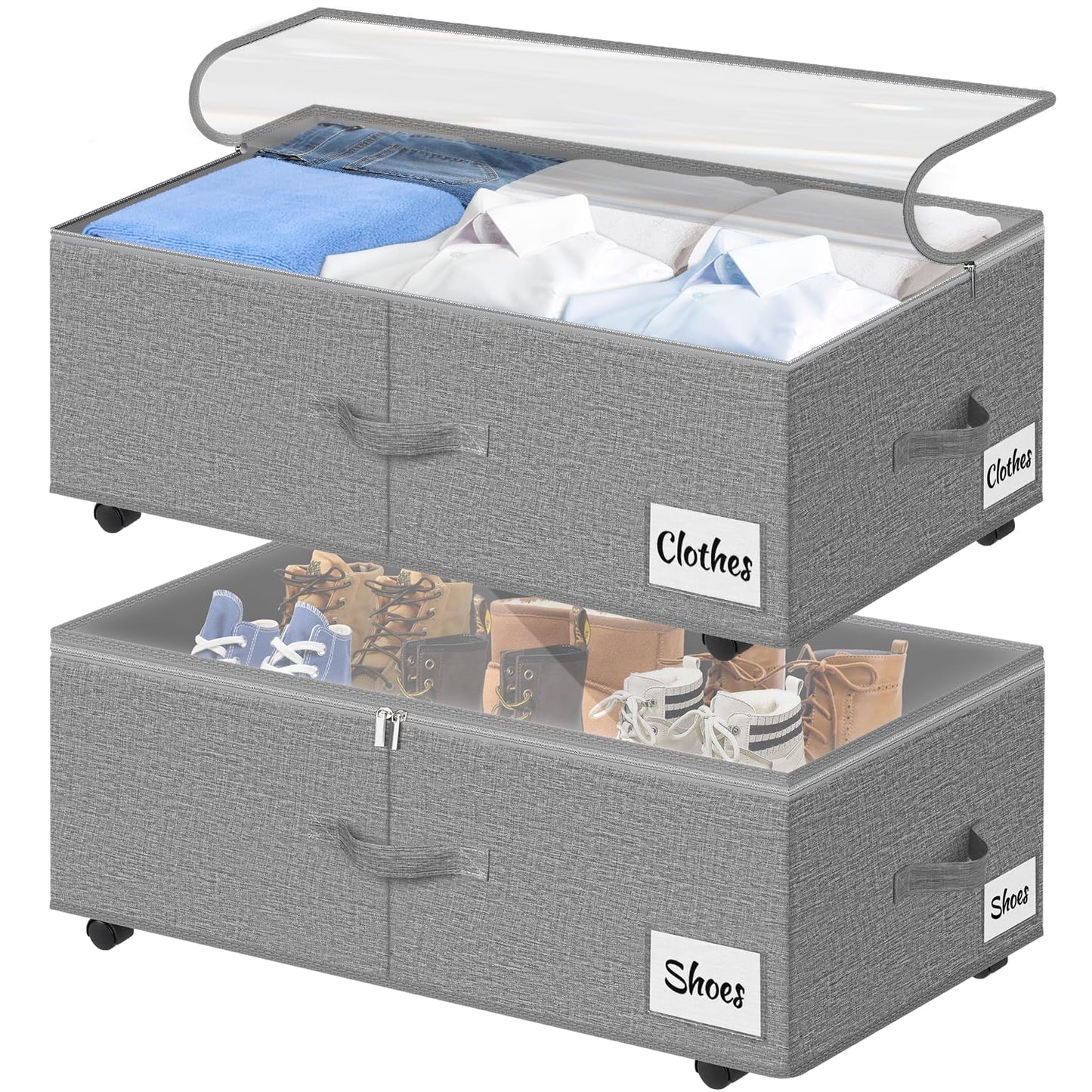 Kukikan Under Bed Storage on Wheels, 2-Pack 24 CM XXL 75L Rolling Under Bed Storage Bag with Zip