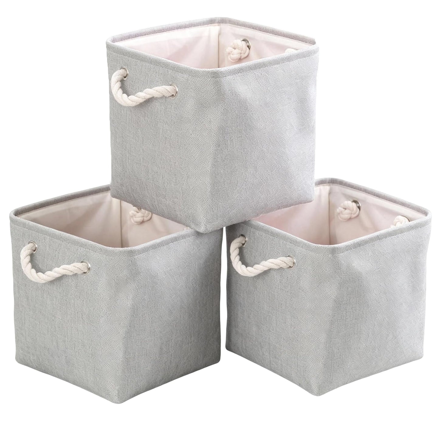 flaxarne Decorative Cube Storage Boxes with Handles 3-Pack Simple Design Organizers for Cloakroom Bedroom Living Room,28*28*28cm