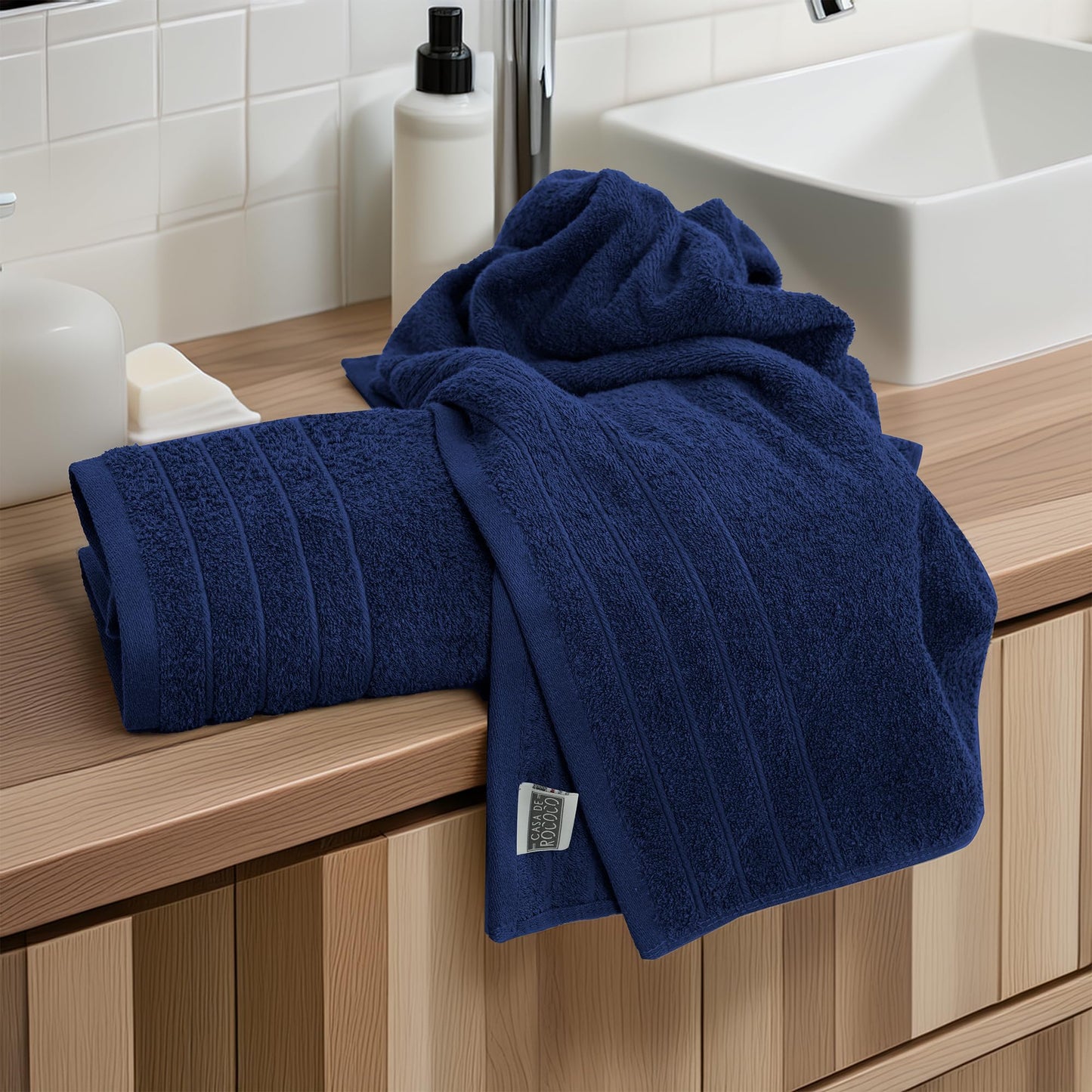 100% Cotton 8 Piece Towel Bale Set - Luxury Bathroom Towels (Navy)