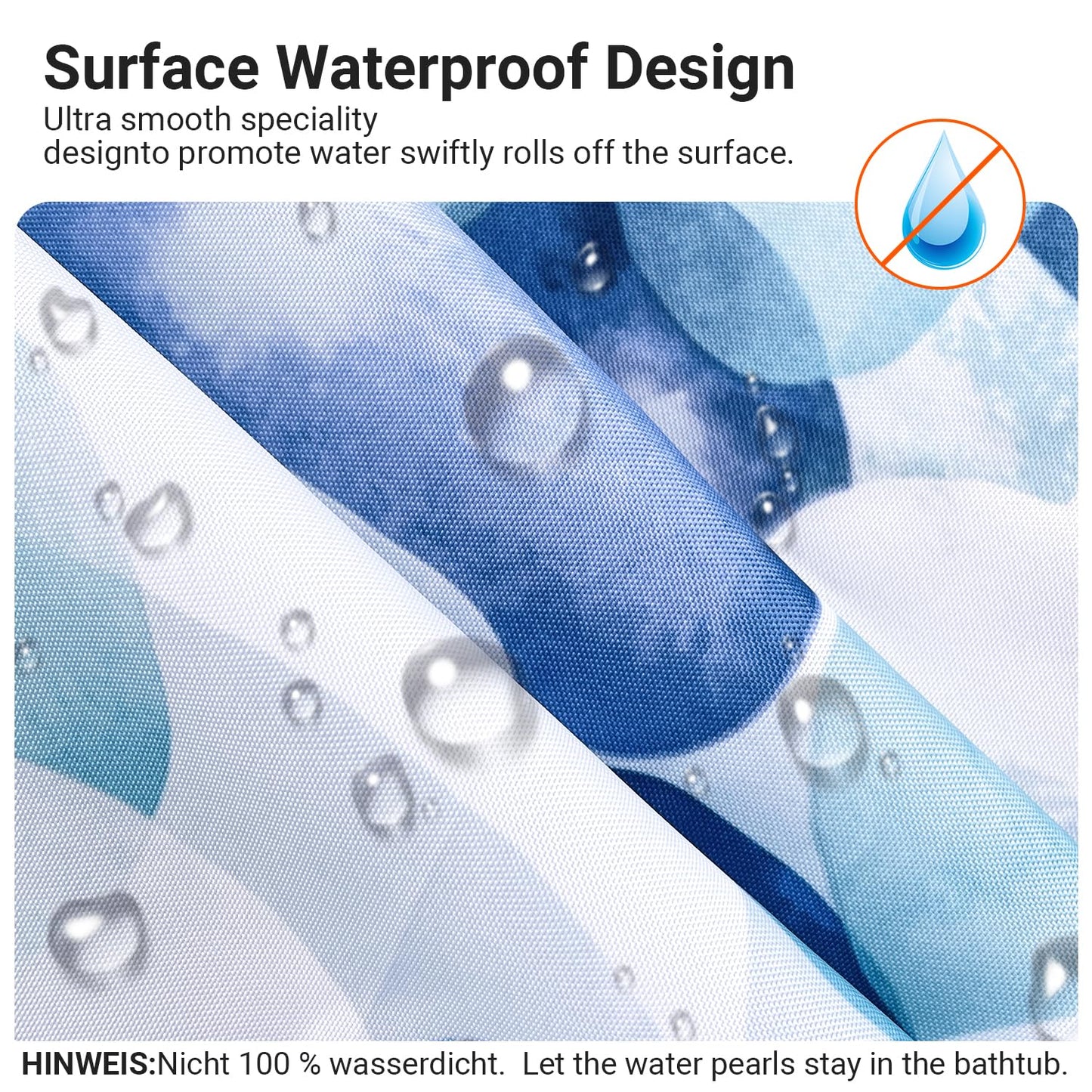 Lerores Shower Curtain, 180 x 200 cm, Blue Petals, Weighted Hem, Anti-Mould Textile, Water-Repellent