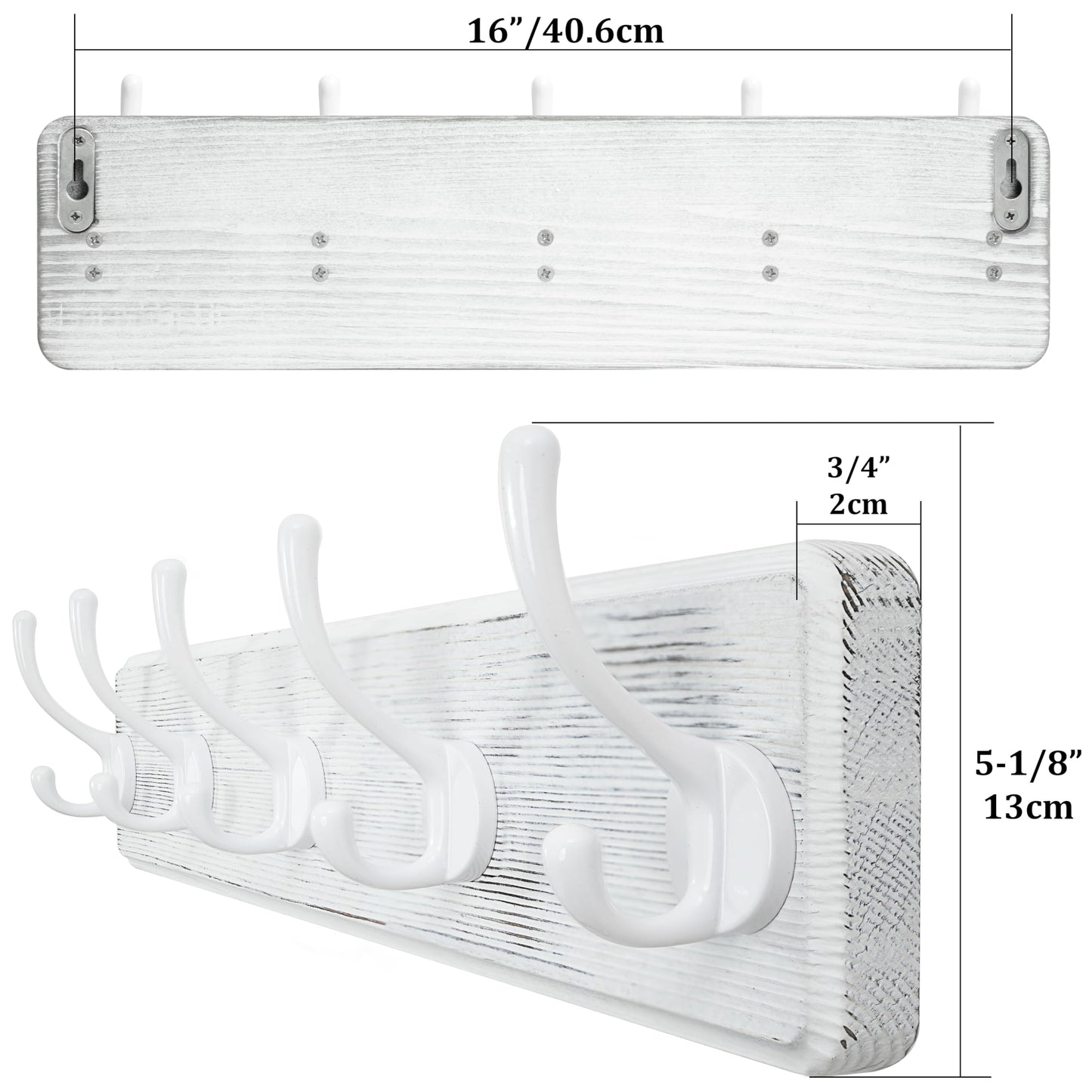 WEBI Coat Rack Wall Mount,Coat Hooks Wall Mounted,16’’ Hole to Hole,Large Coat Hanger Wall Hook Rack,5 Hooks for Hanging