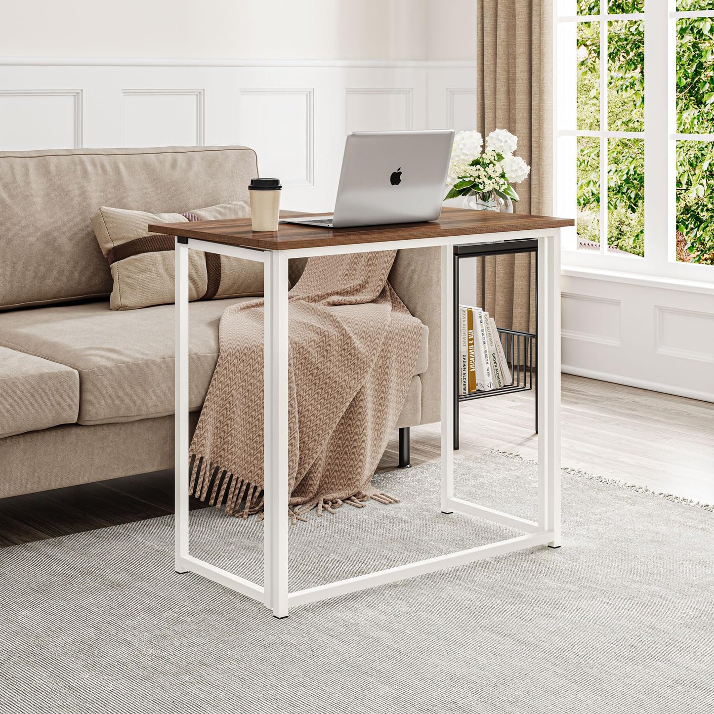 Dripex Compact Folding Desk No Assembly Required Computer Desk Folding Hobby Craft Table, Brown