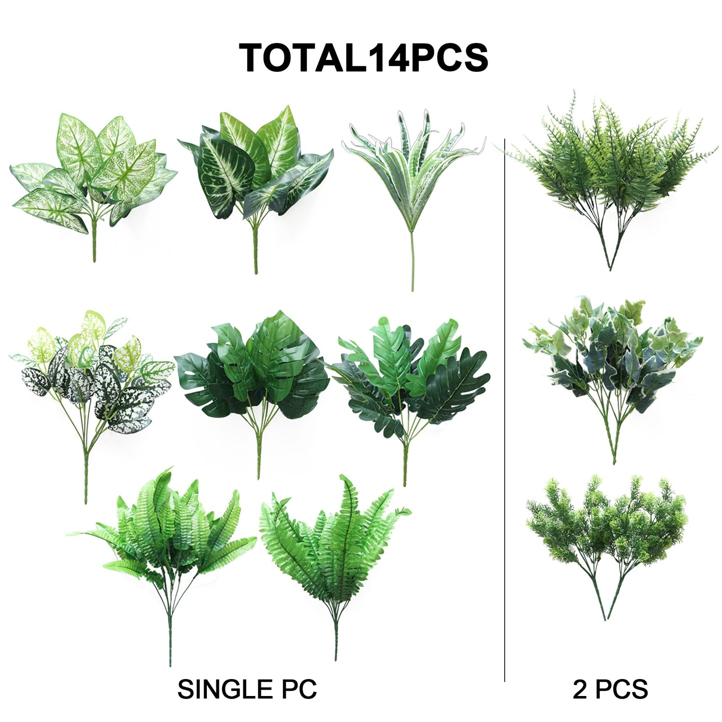 PARTY JOY 14 Pcs Artificial Plants Outdoor, Fake Plants, Decorative Artificial Plants, Shrubs UV Resistant Plants, Artificial Bushes For Outside, Fake