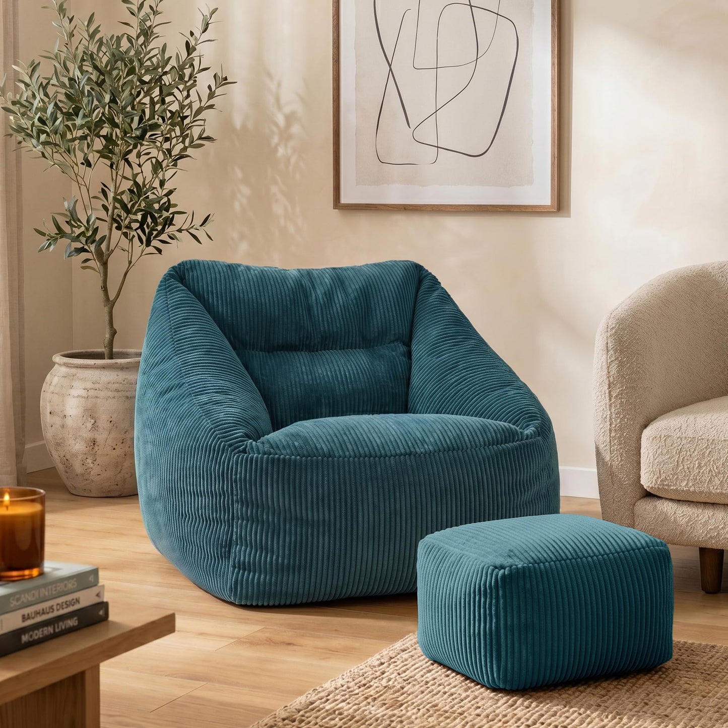 icon Natalia Cord Bean Bag Chair & Footstool with Filling Included, Teal