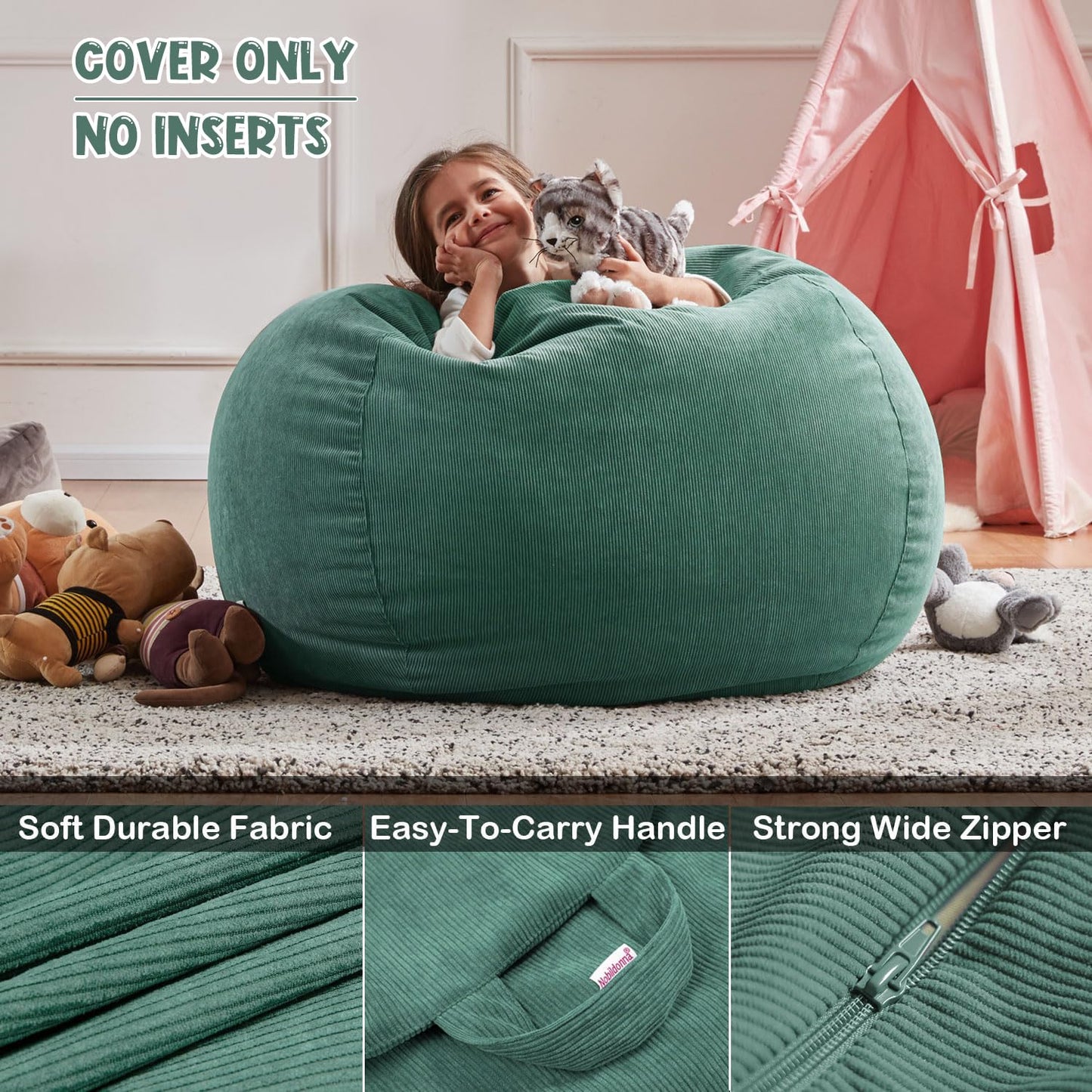 Nobildonna 3 ft Bean Bag Chair Cover (No Filler) for Adults and Kids 300L Extra Large Stuffed Animal Storage Bean Bag Washable Soft Premium Corduroy