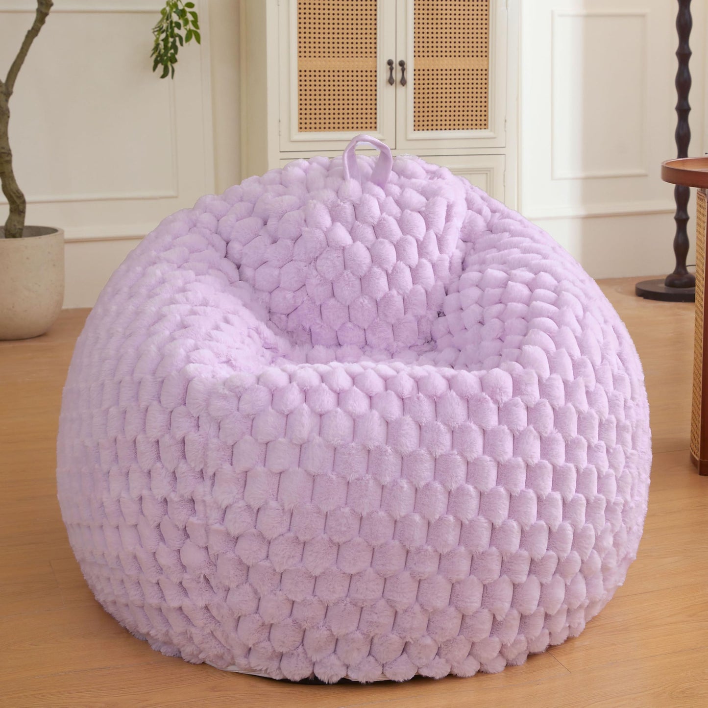 XeGe Bubble Kids Fluffy Faux Rabbit Fur Bean Bag Cover(No Filler), Lavender