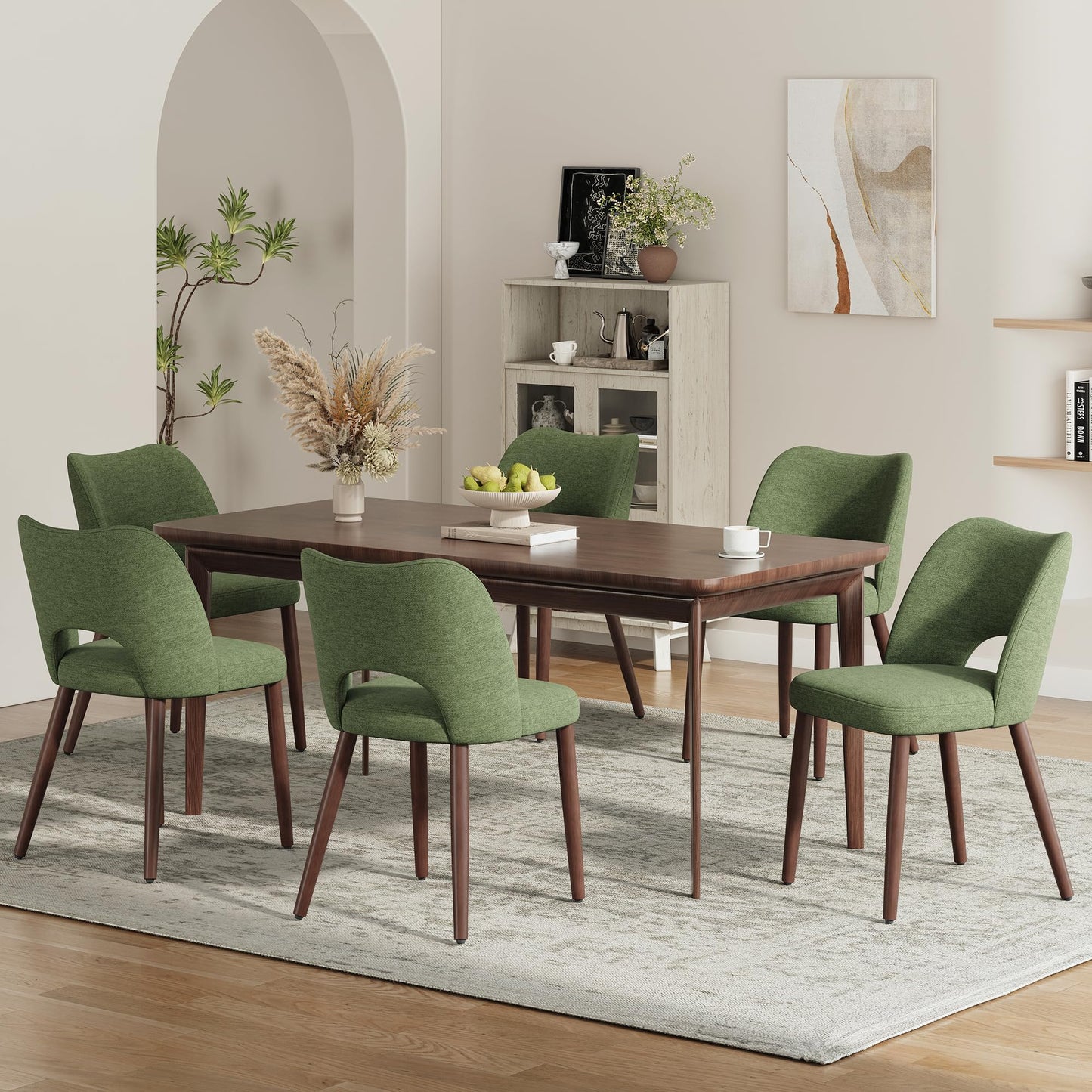 MALOL Upholstered Dining Chairs Set of 6, Fabric Chairs for Dining Room with Solid Wood Legs, Hollow Backrest and Thick Seat Cushion