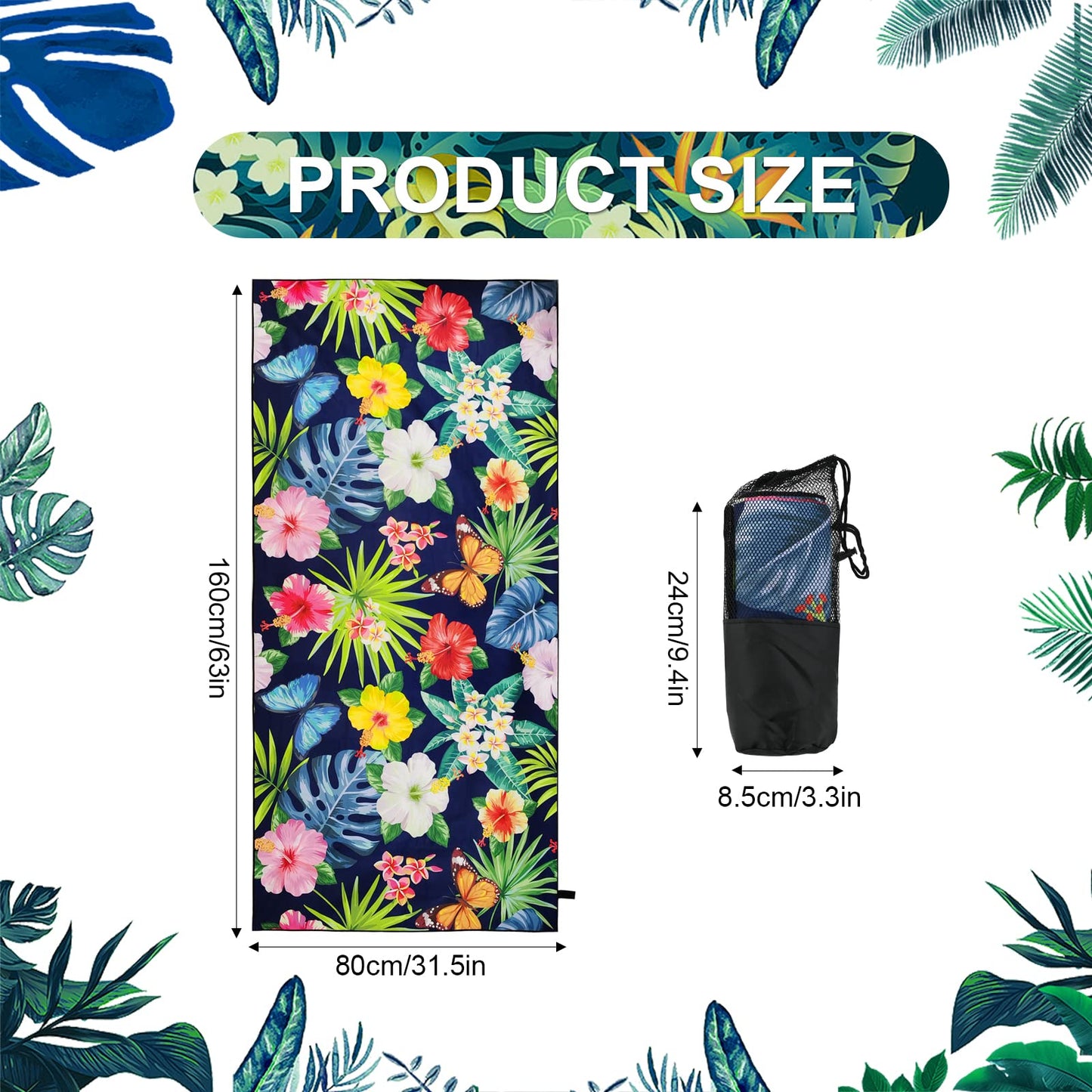 Beach Towels for Adults Kids,160 x 80cm Microfibre Swimming Towel Large Beach Towel Quick Drying Sand Free Pool Towel Lightweight Aloha Hawaiian