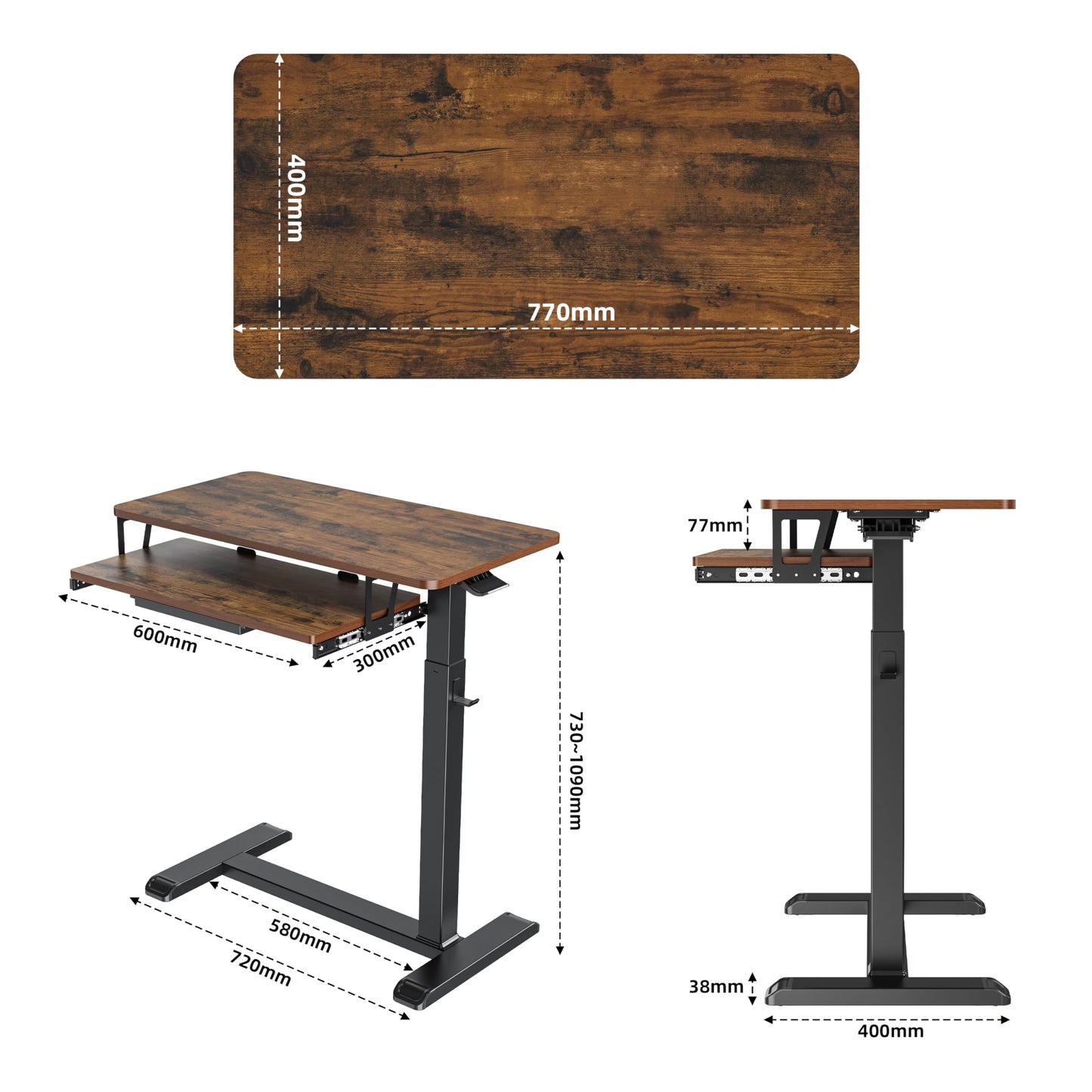 Fydeamer Mobile Standing Desk with Keyboard Tray
